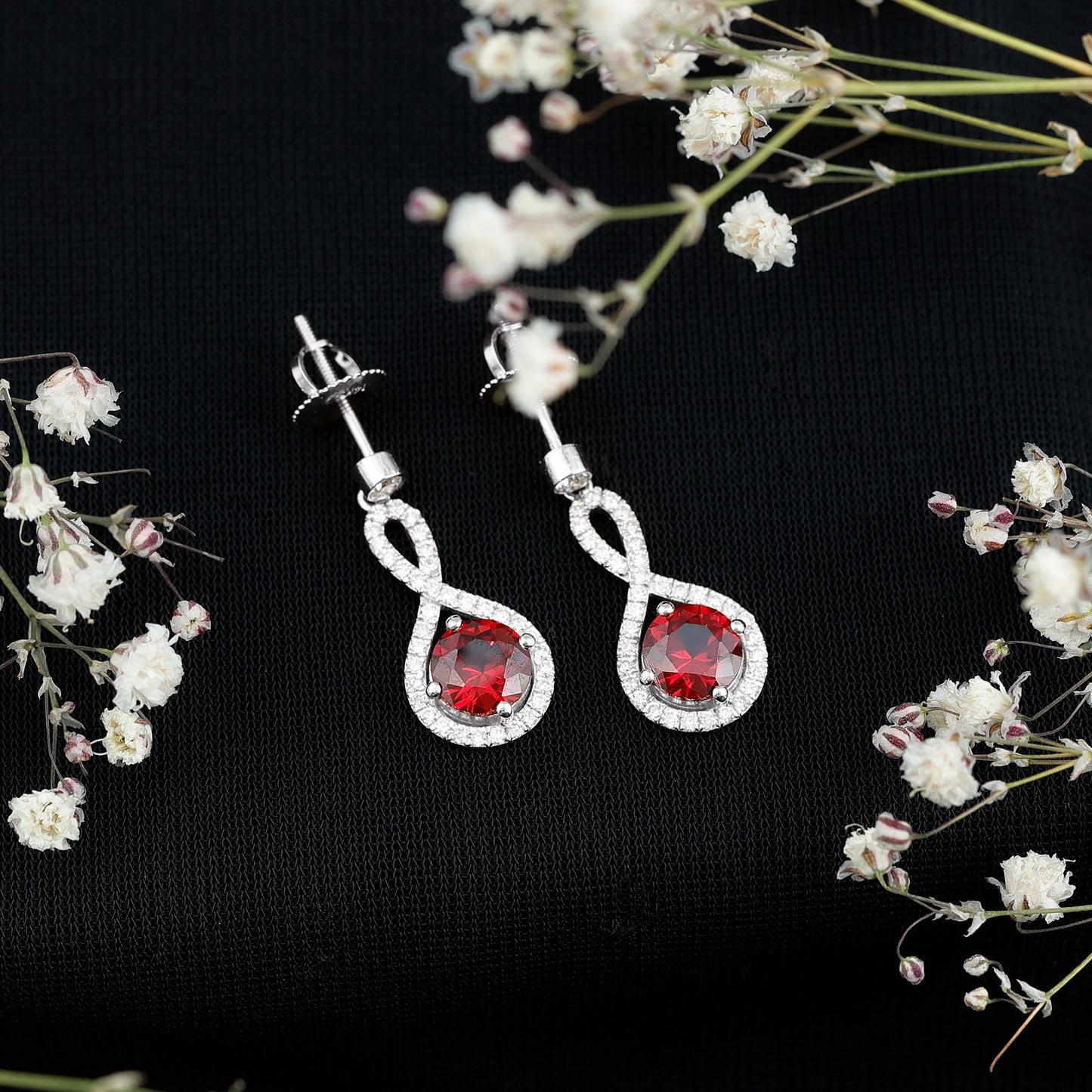 Lab Grown Ruby Diamond Drop Earrings