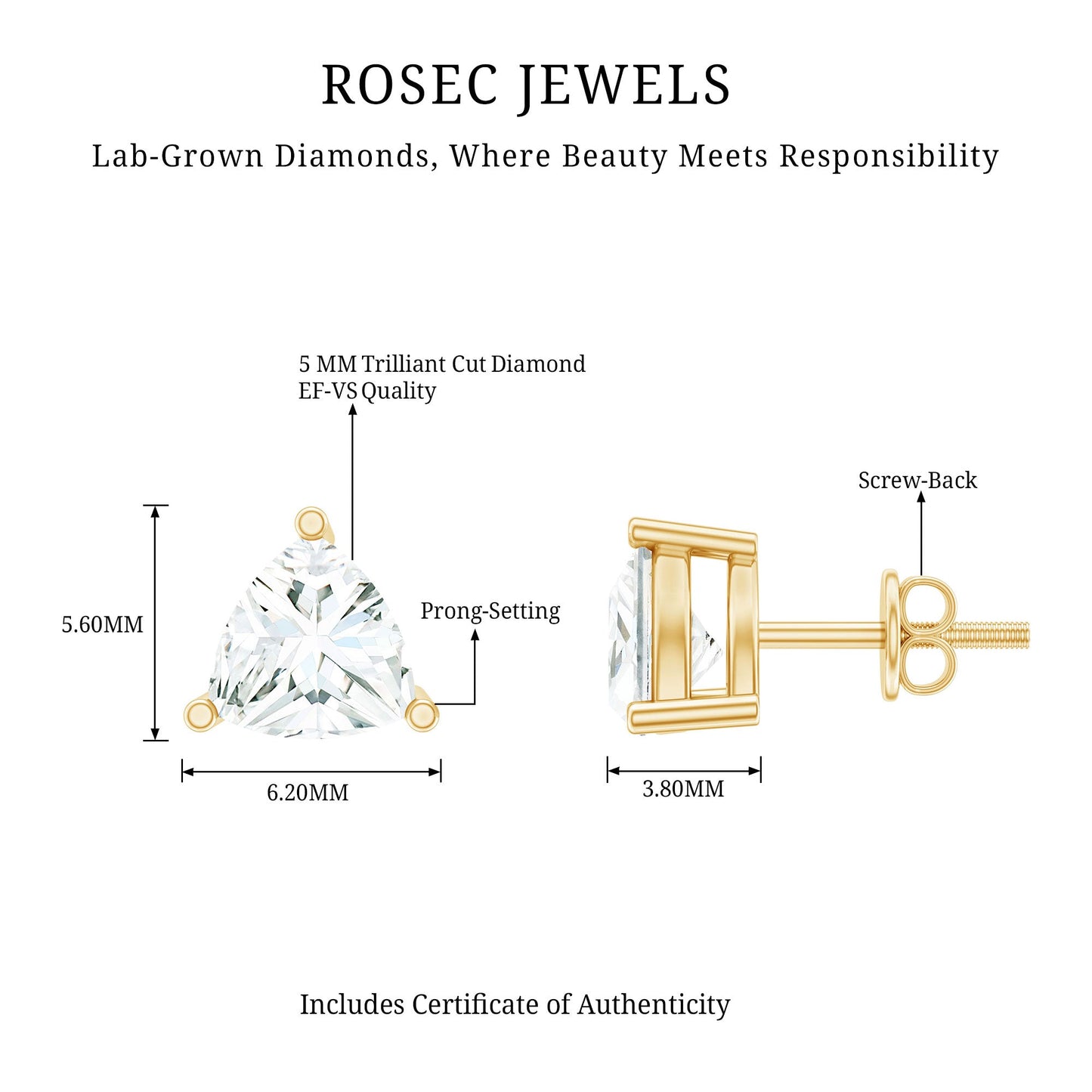 Trilliant Cut 0.8 Carat Lab Grown Diamond Solitaire Stud Earrings