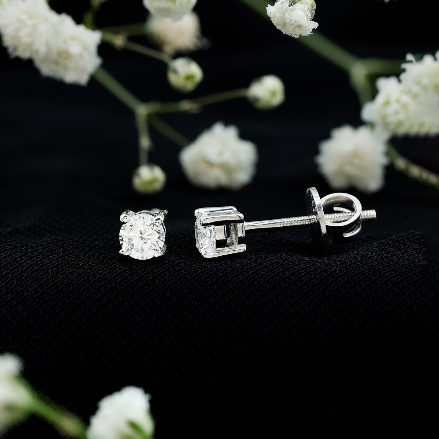 Certified Cubic Zirconia Half Carat Stud Earrings with Screw Back