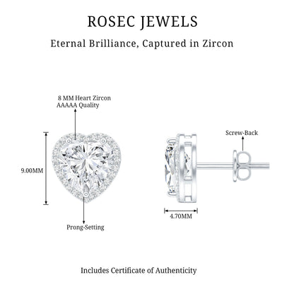 Certified 4 Carat Cubic Zirconia Heart Stud Earrings For Women