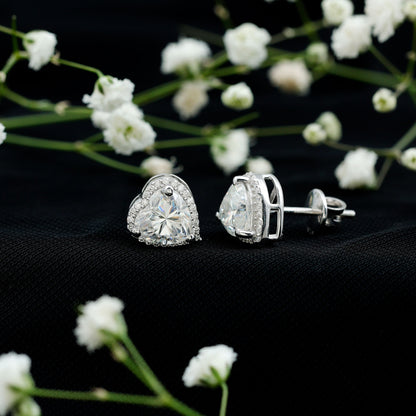 Certified 4 Carat Cubic Zirconia Heart Stud Earrings For Women
