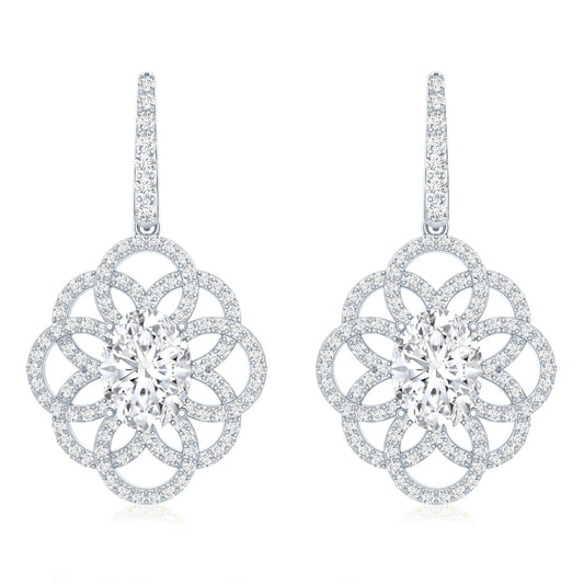 Certified 2.58 Carat Oval Cubic Zirconia Statement Flower Earrings for Women