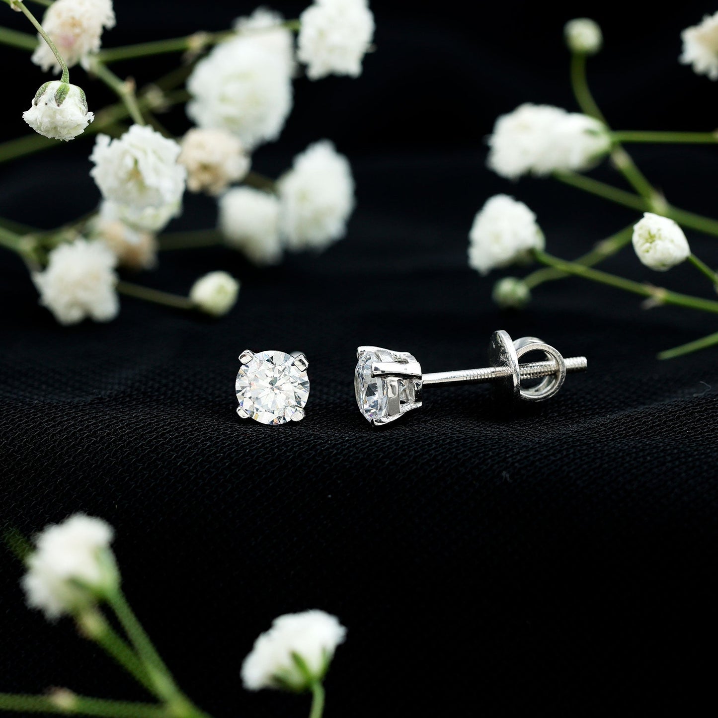 Certified One Carat Cubic Zirconia Solitaire Stud Earrings in Silver