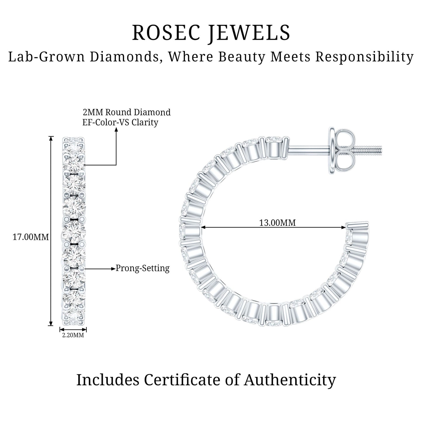 Lab Grown Diamond Hoop Earrings with Screw Back