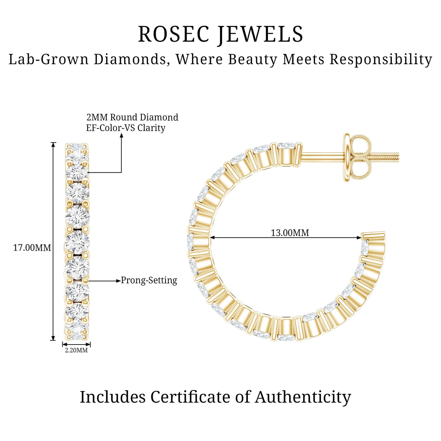 Lab Grown Diamond Hoop Earrings with Screw Back