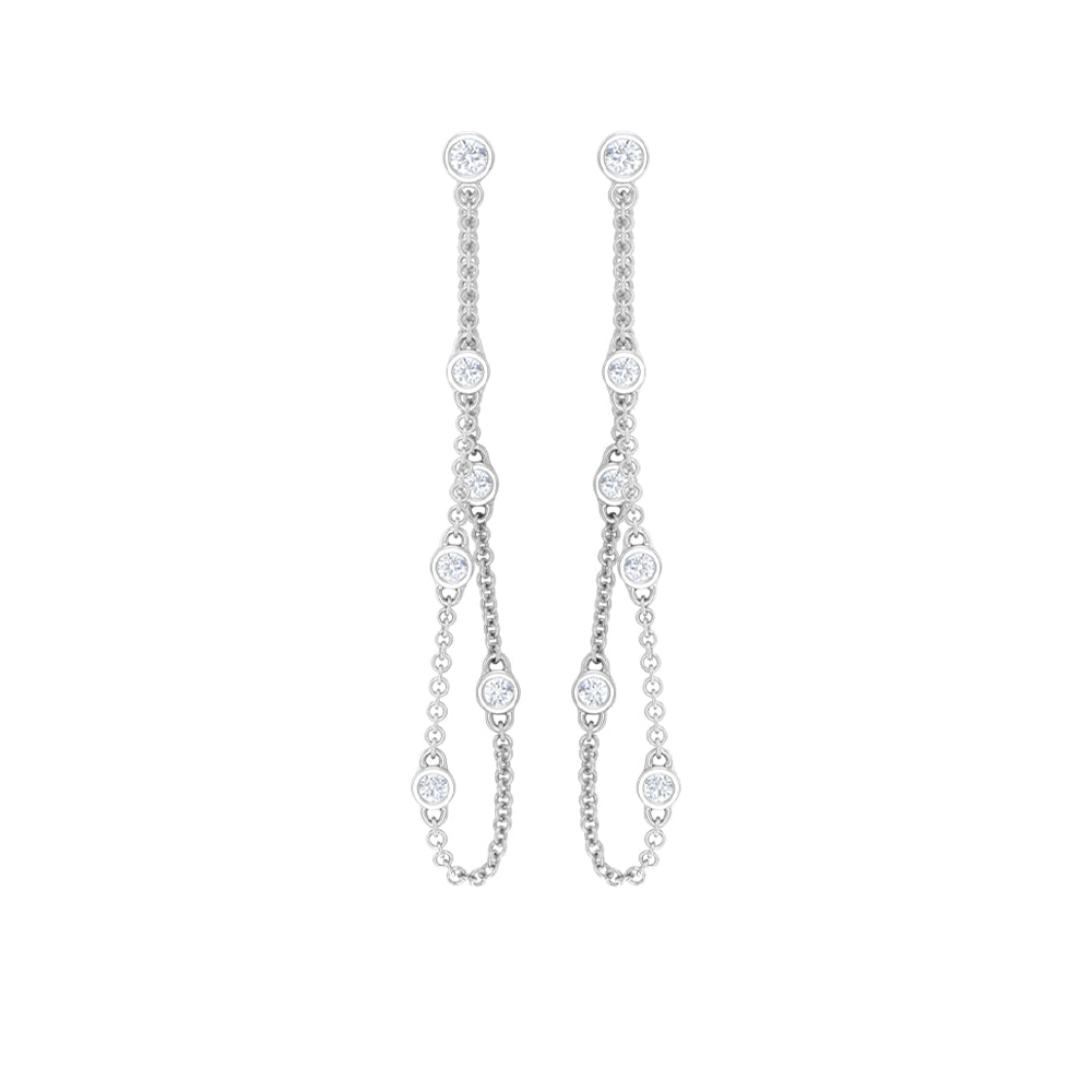 Bezel Set Real Diamond Chain Earrings