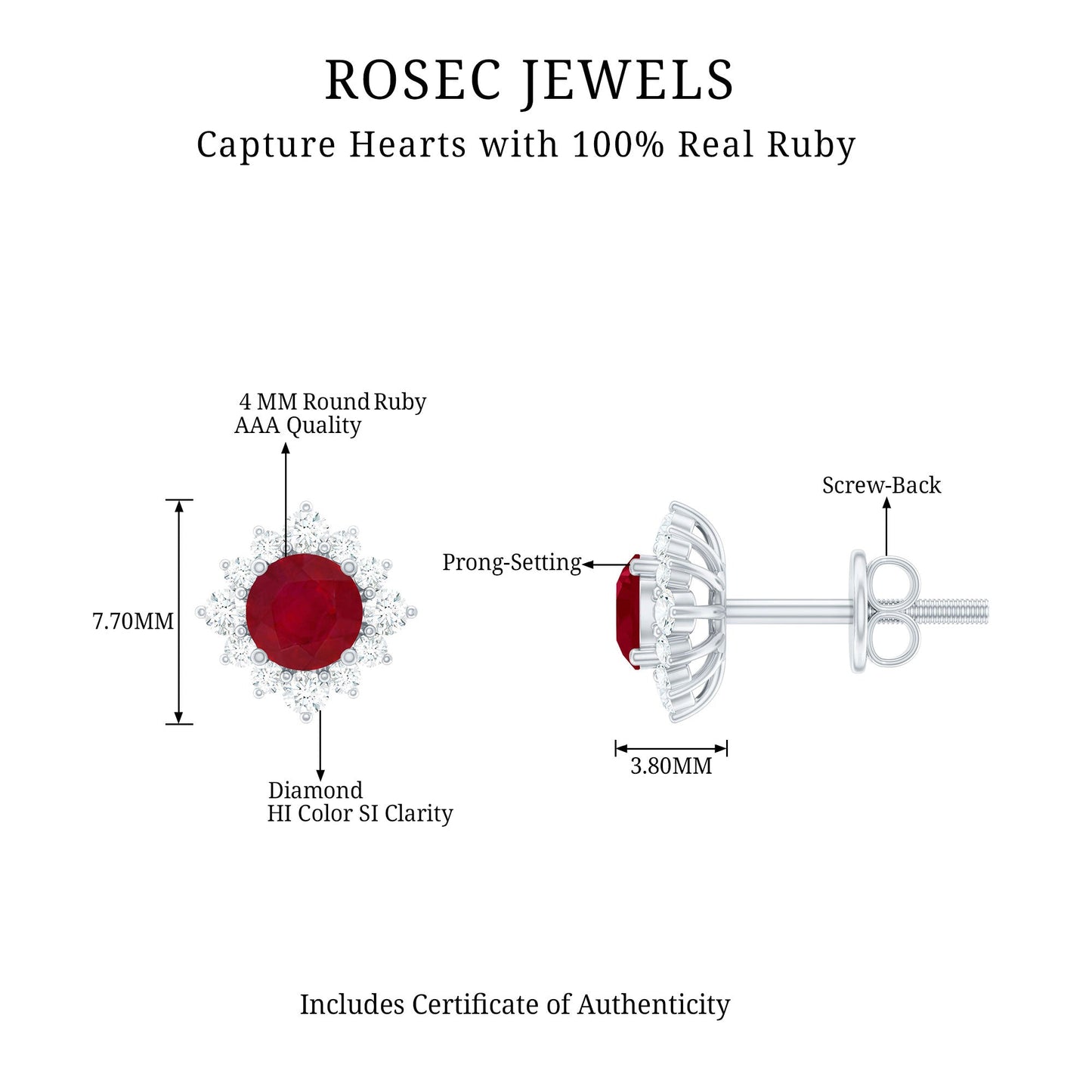 Natural Ruby Stud Earrings with Diamond Halo