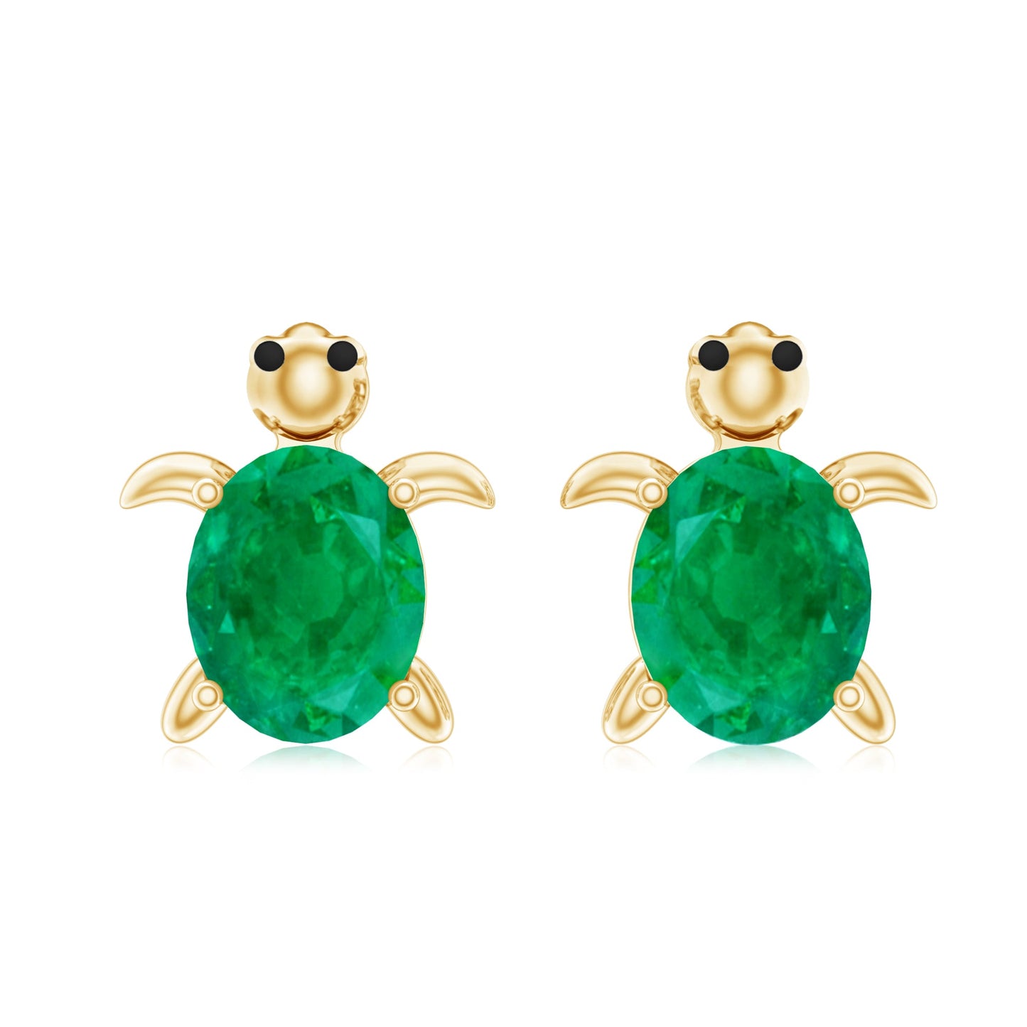 Oval Shaped Emerald Turtle Stud Earrings