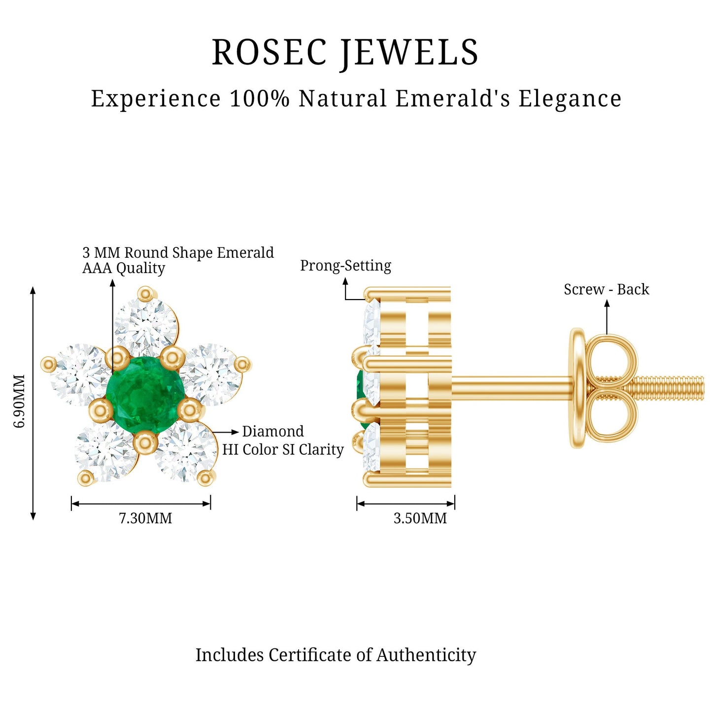 Real Emerald and Diamond Flower Cluster Stud Earrings
