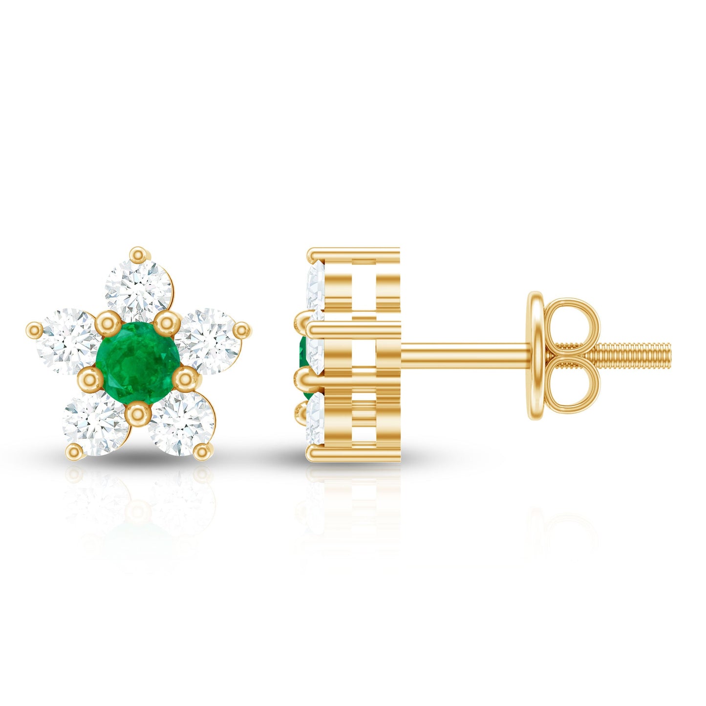 Real Emerald and Diamond Flower Cluster Stud Earrings