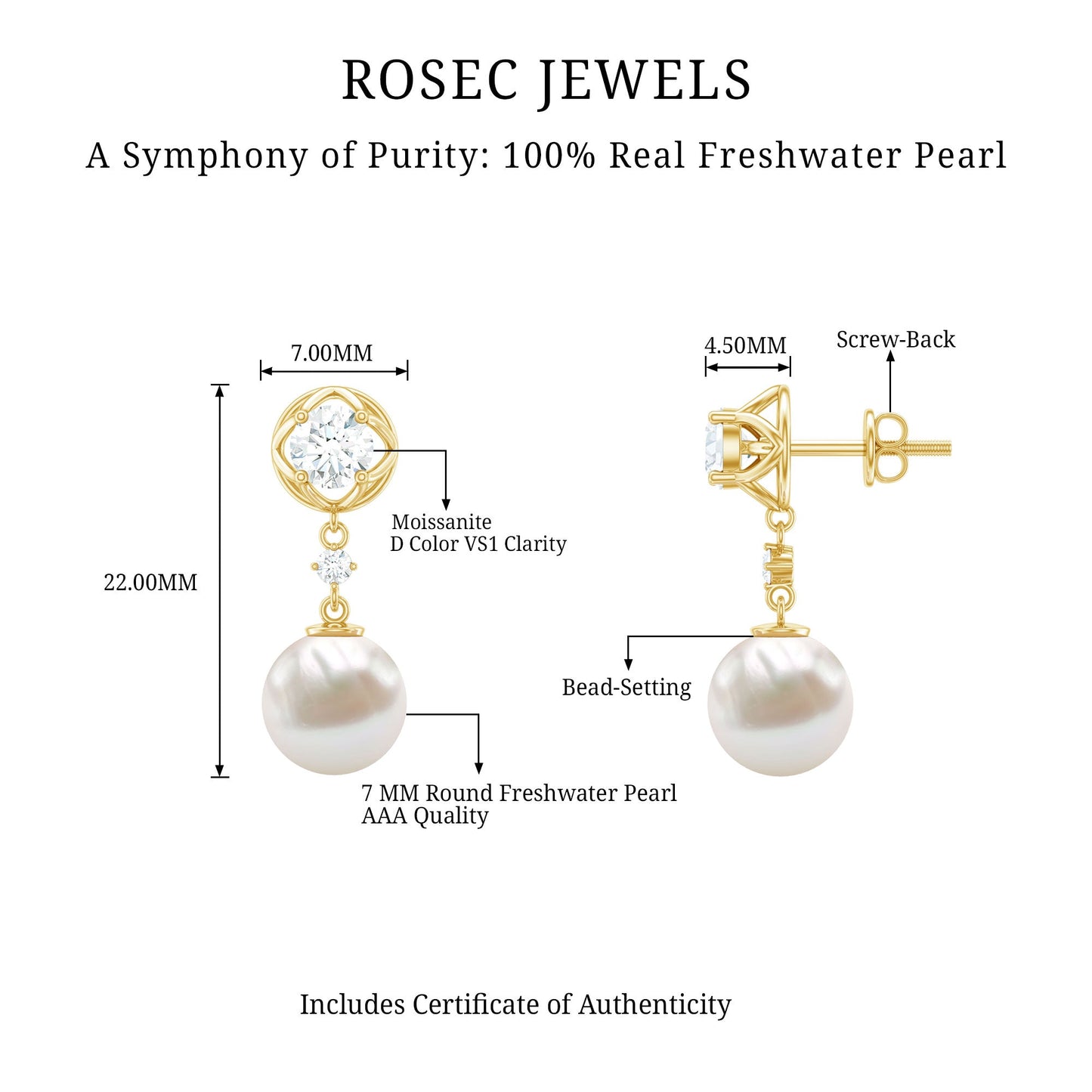 6 Carat Freshwater Pearl Flower Drop Earrings with Moissanite