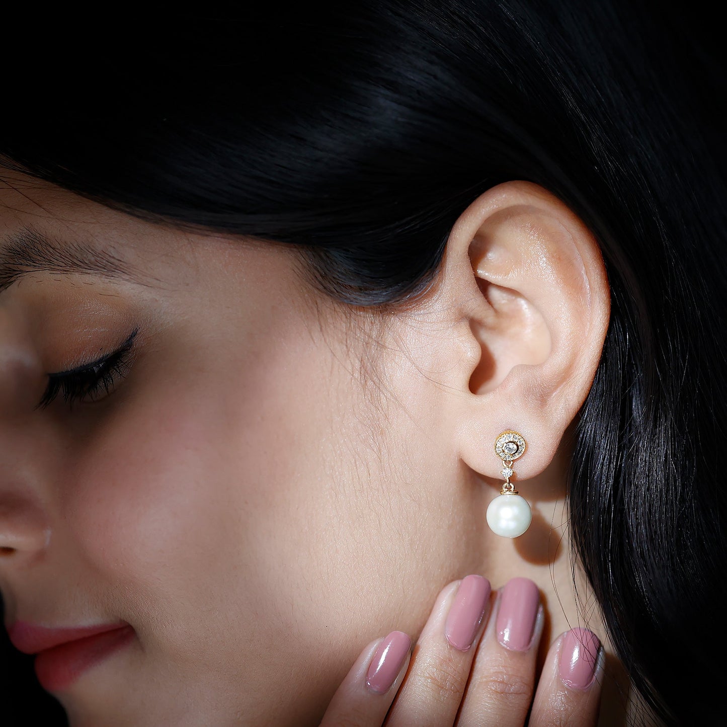 Real Pearl and Diamond Dangle Drop Earrings