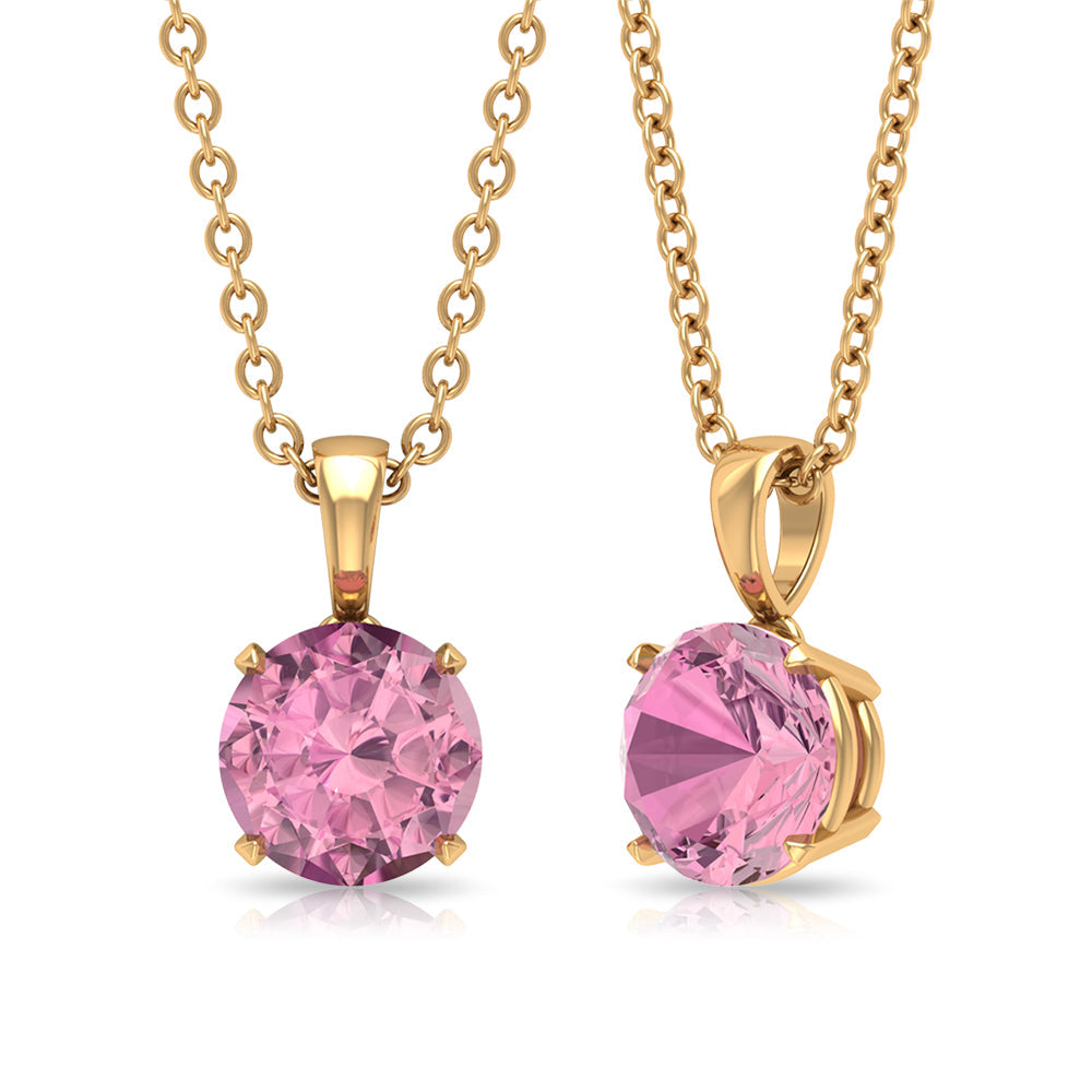 1 Carat Round Cut Pink Tourmaline Solitaire Necklace