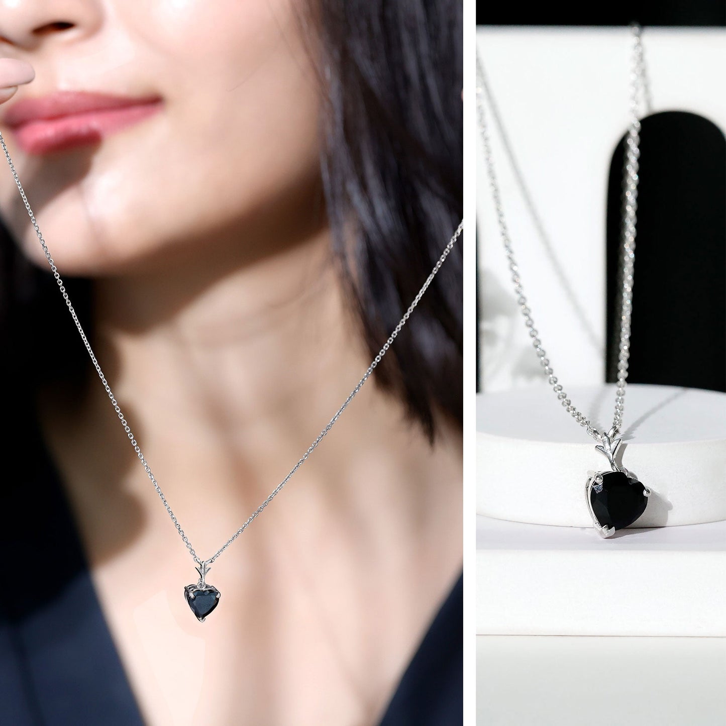 2 CT Heart Shape Black Onyx Solitaire Pendant