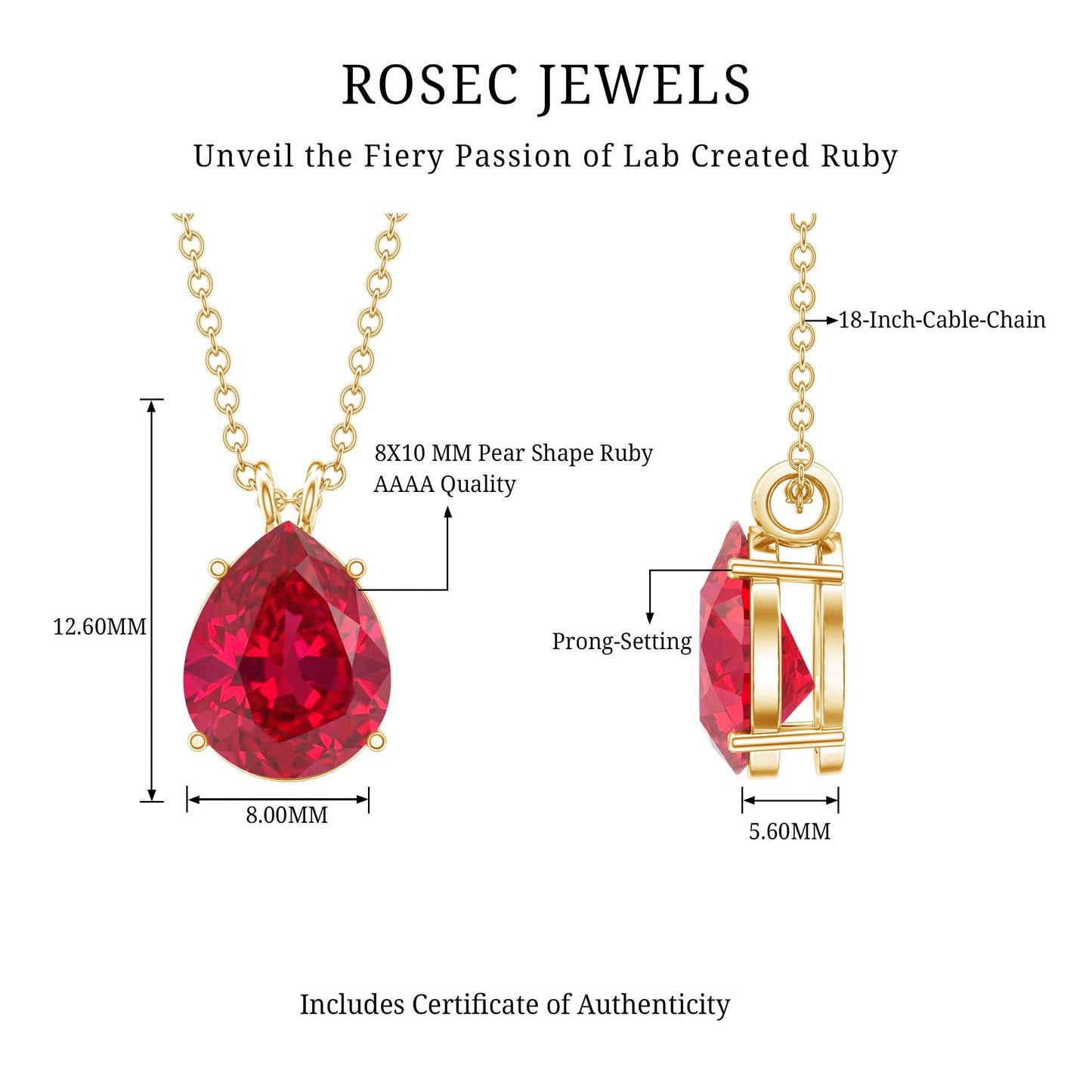 3 Carat Pear Cut Lab Grown Ruby Solitaire Pendant Necklace