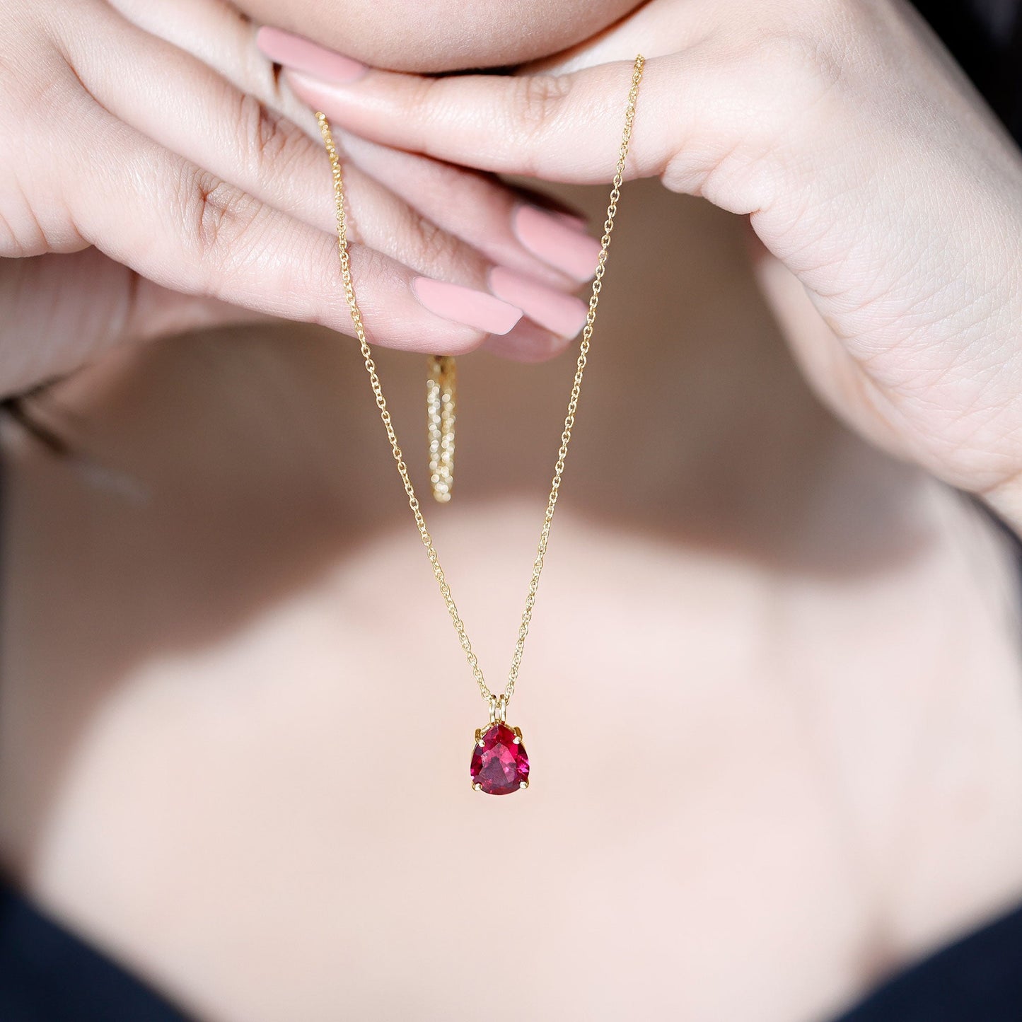 3 Carat Pear Cut Lab Grown Ruby Solitaire Pendant Necklace