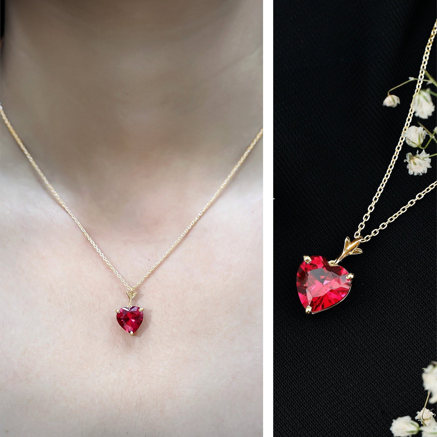 3.5 Carat Lab Grown Ruby Solitaire Heart Necklace