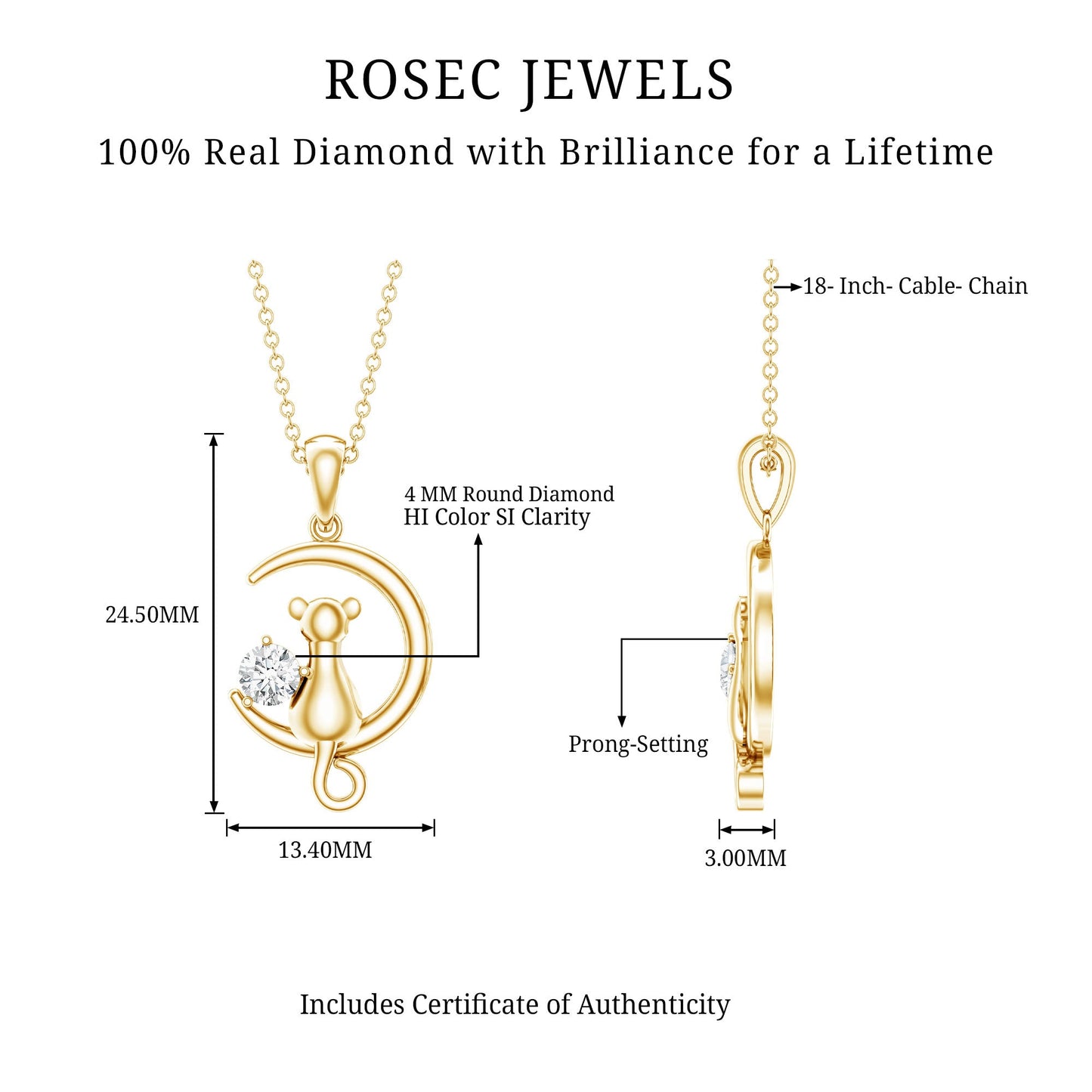 Certified Diamond Cat on Moon Necklace