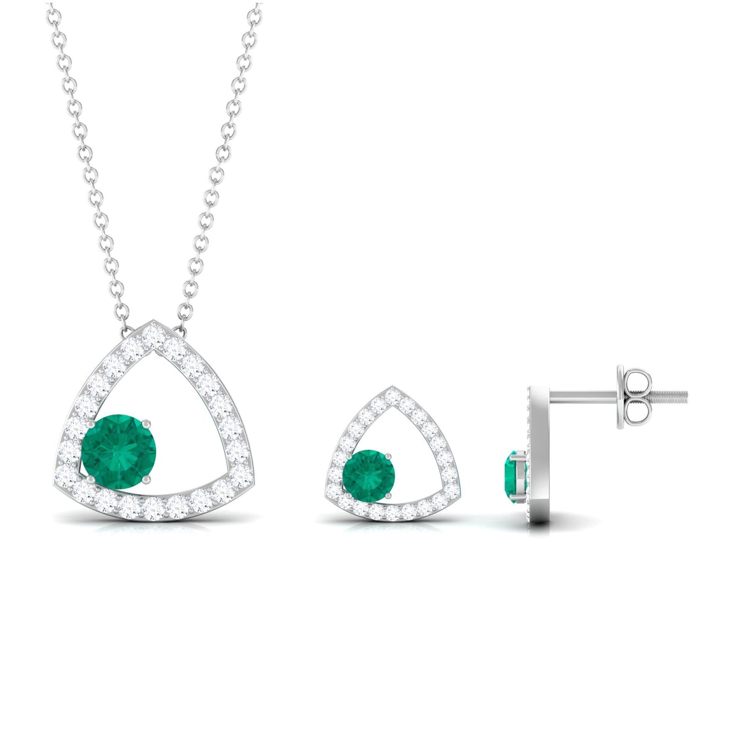 Certified Natural Emerald Geometric Necklace and Earrings Set with Moissanite