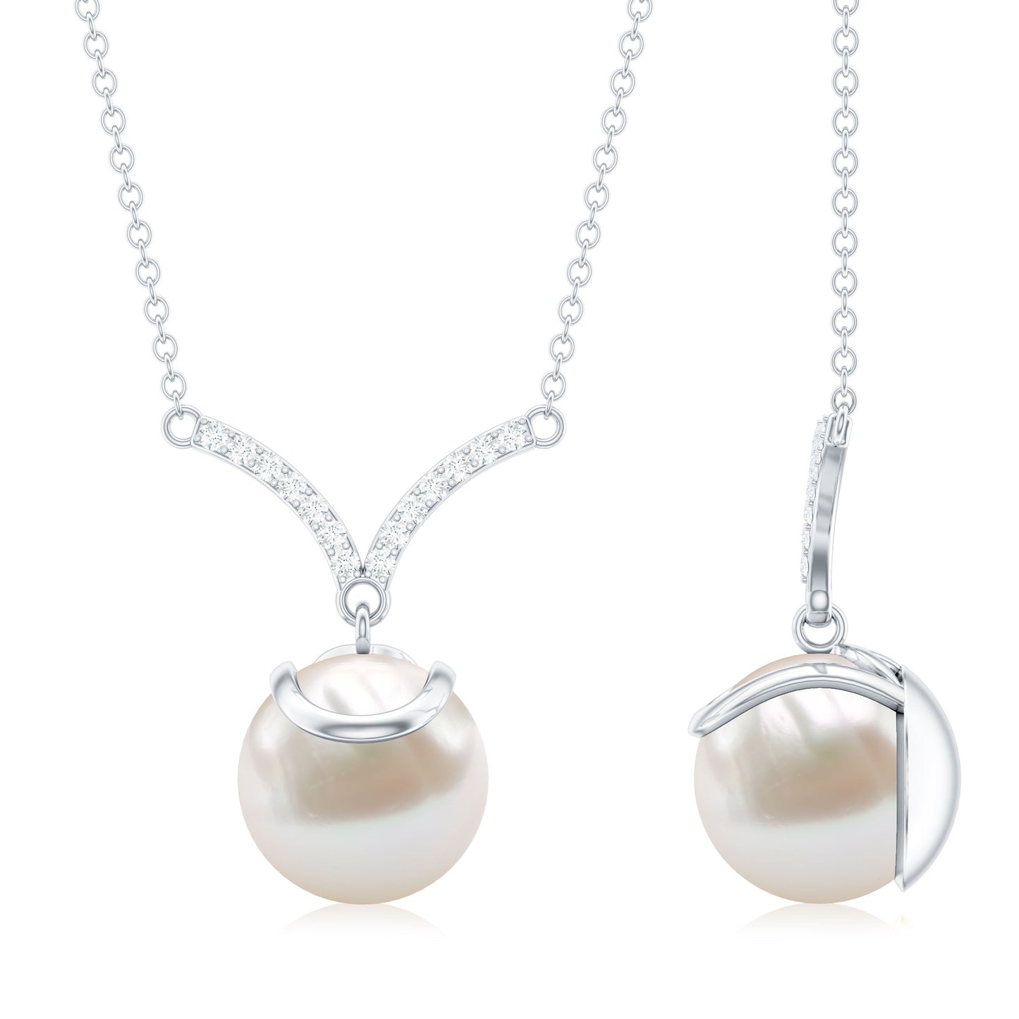 Real Freshwater Pearl Drop Necklace with Diamond