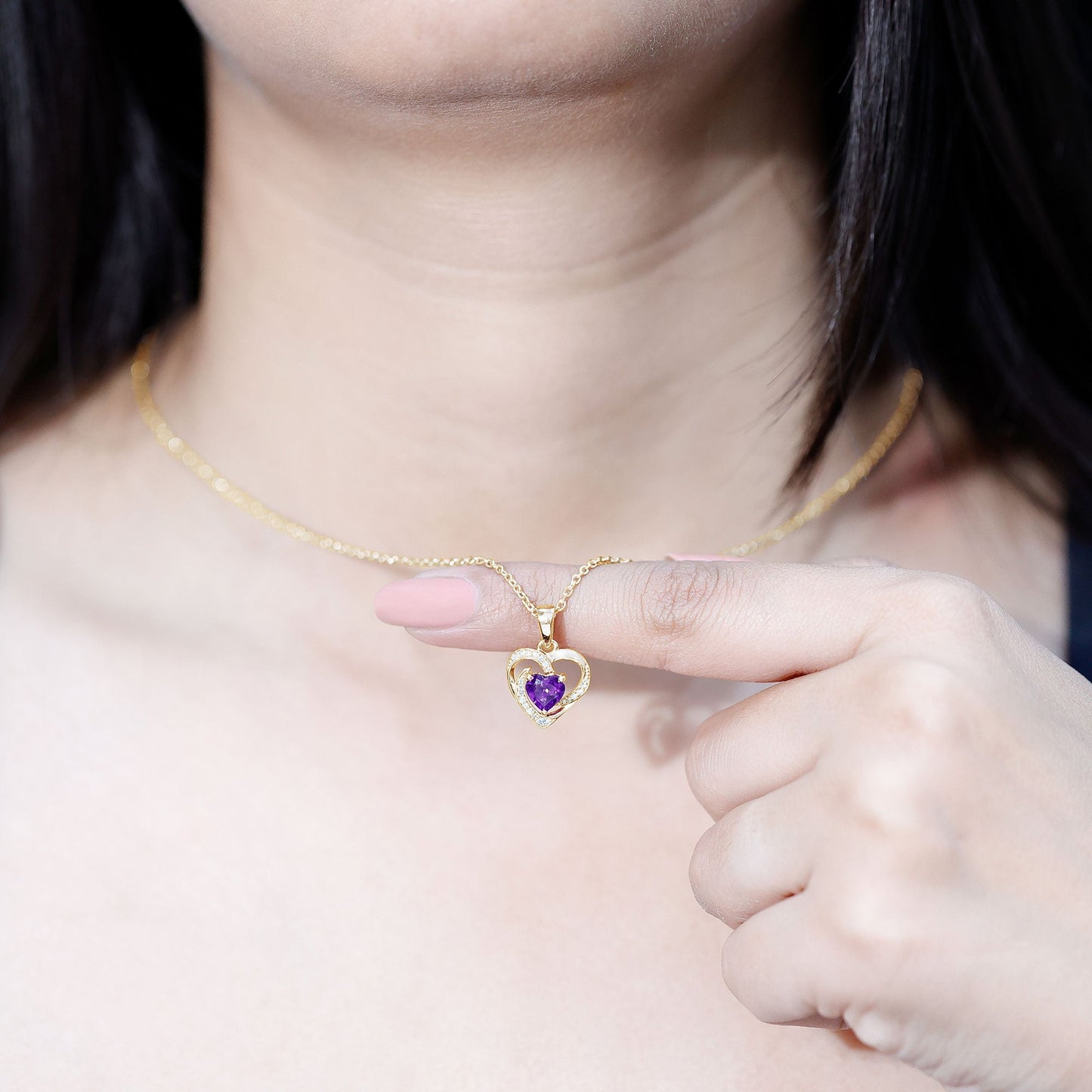 0.9 Carat Amethyst Heart Pendant Necklace with Diamond