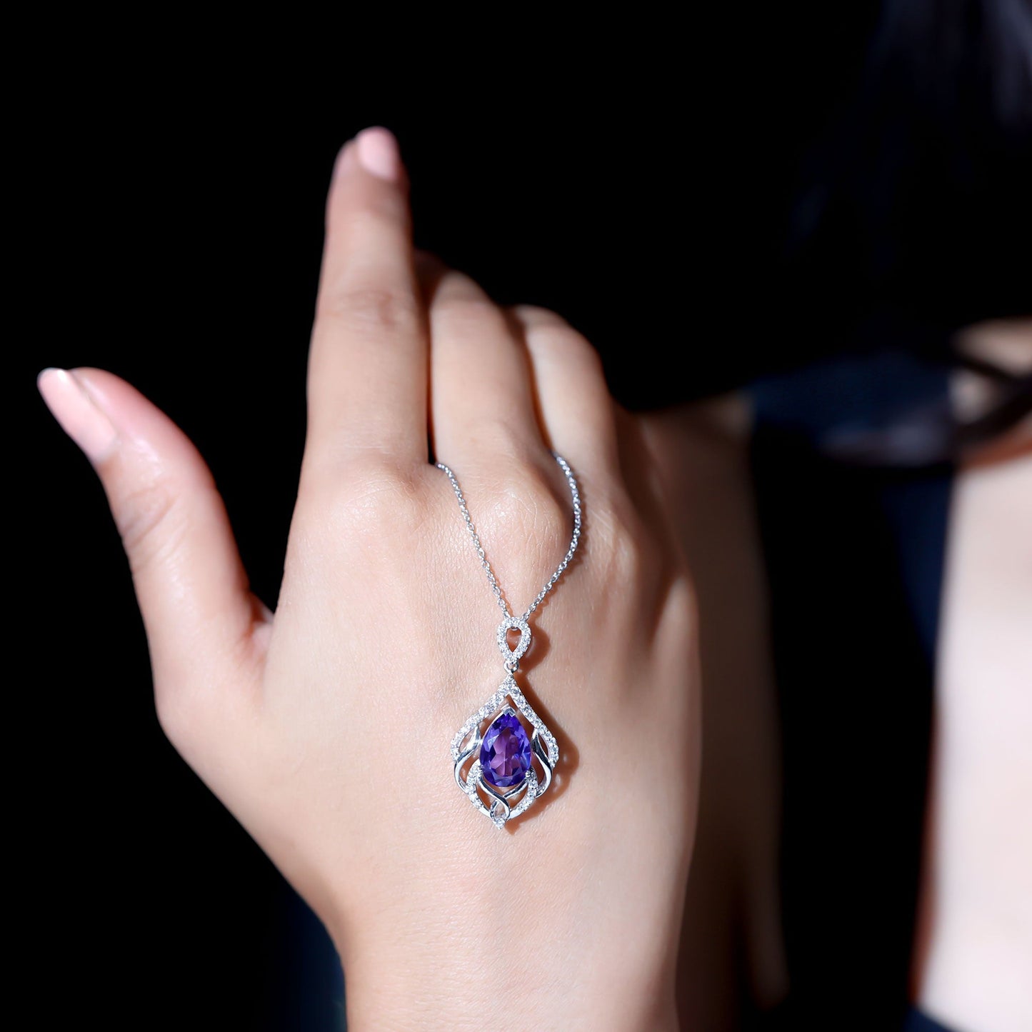 Lab Grown Blue Sapphire Designer Bridal Necklace with Diamond