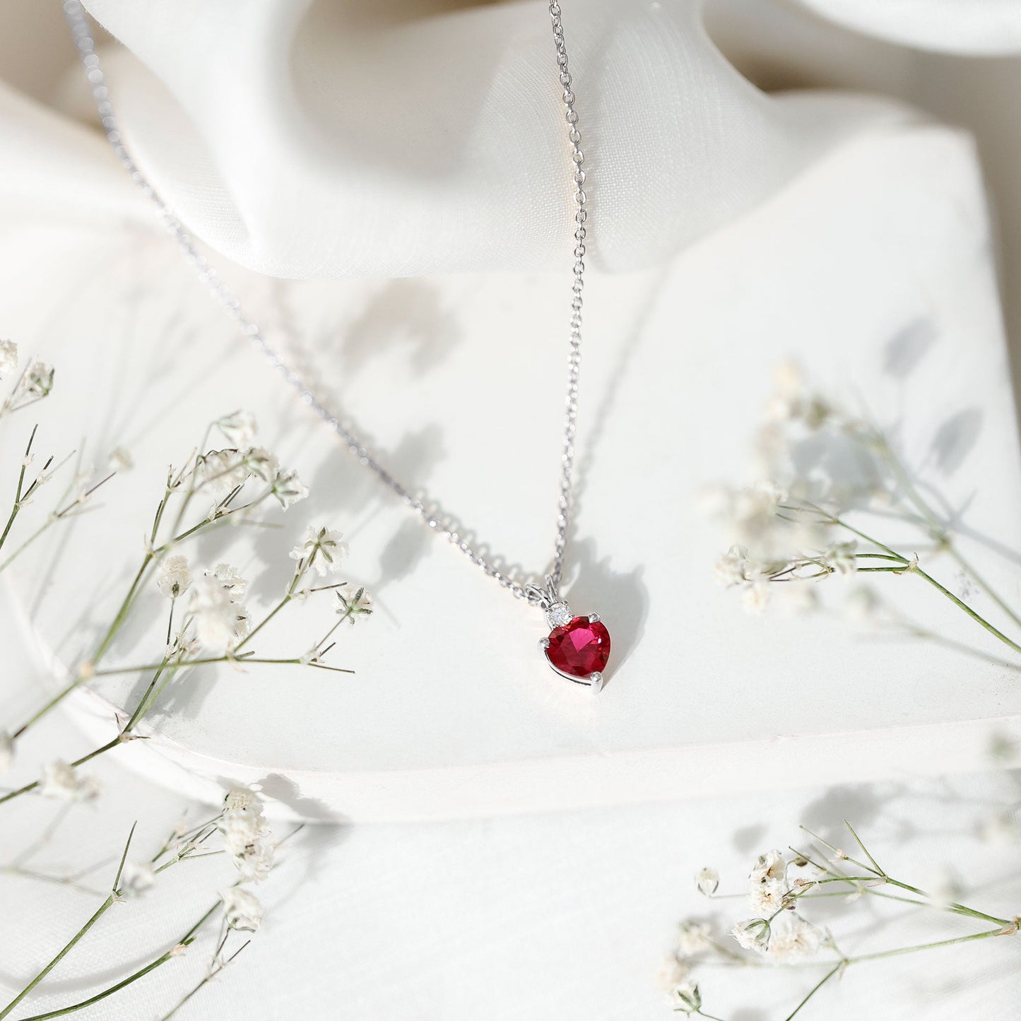 0.9 Carat Certified Lab Grown Ruby Heart Necklace with Diamond