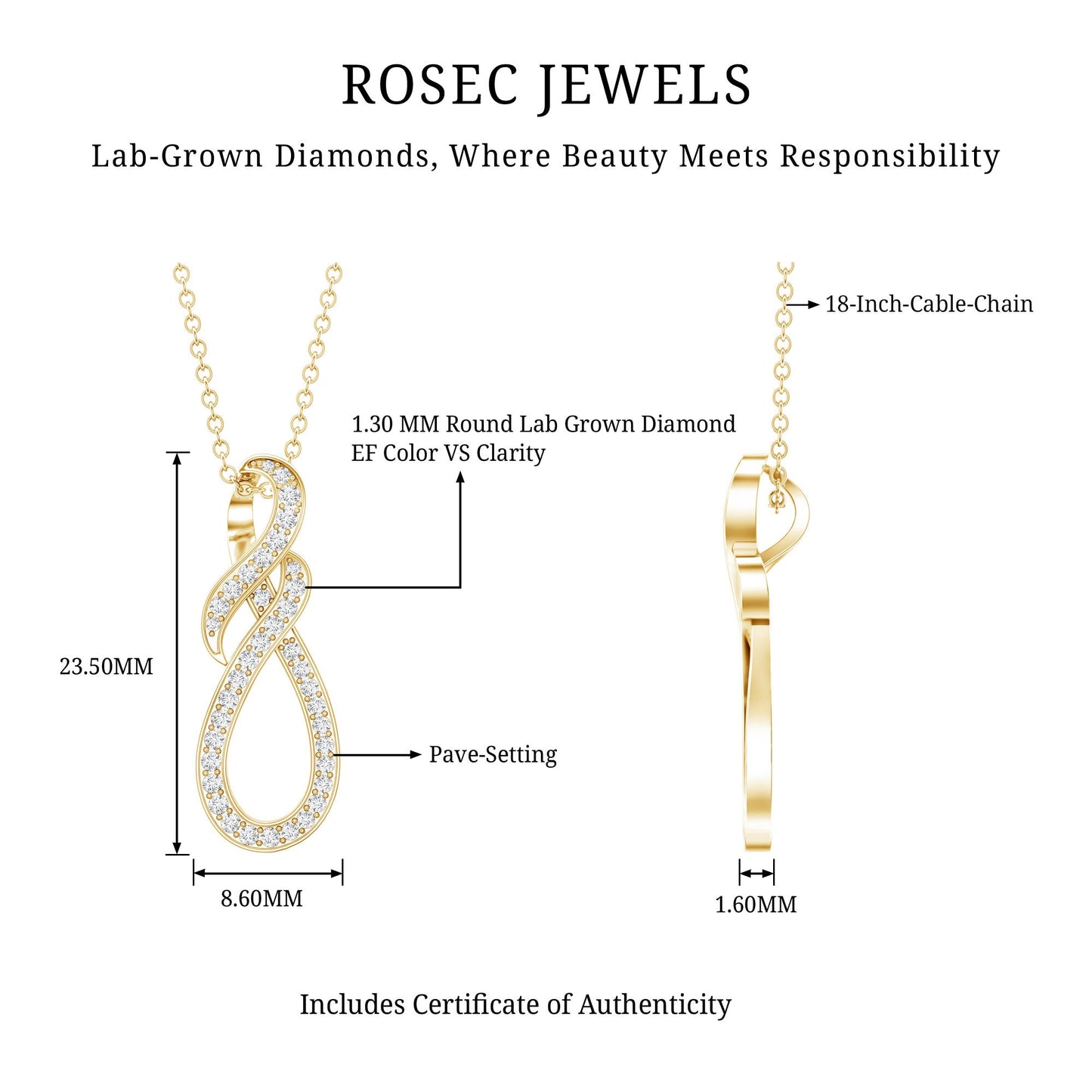 Certified Lab Grown Diamond Infinity Pendant Necklace