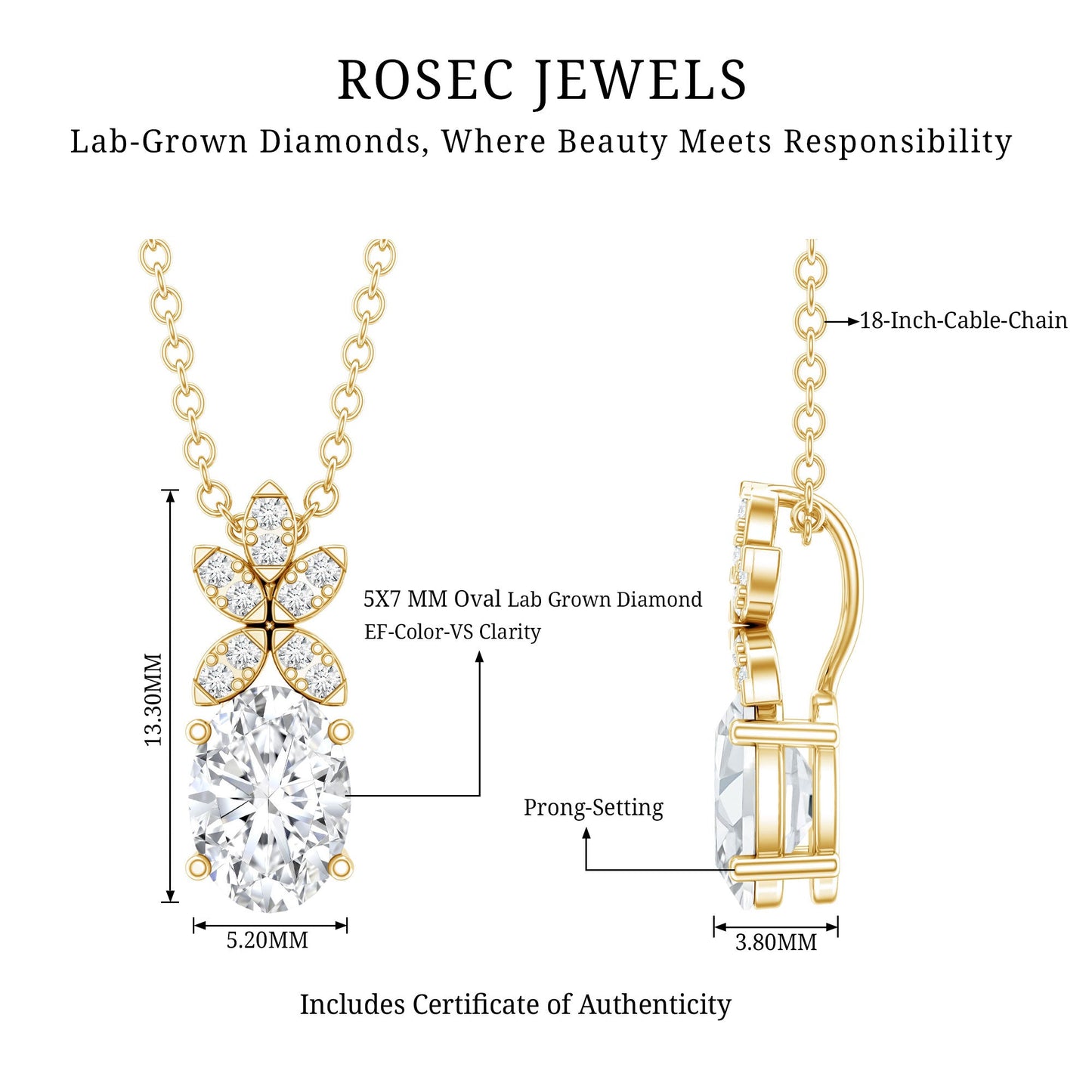 0.7 Carat Oval Shaped Lab Grown Diamond Flower Pendant