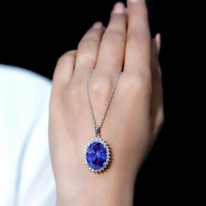 Certified 14 Carat Lab Grown Blue Sapphire Bridal Necklace With Silver Chain