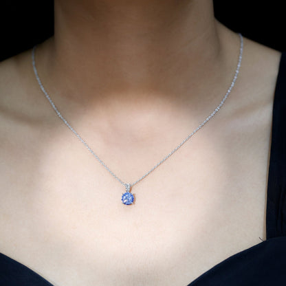 Certified 2.7 Carat Lab Blue Sapphire Solitaire Necklace With Silver Chain
