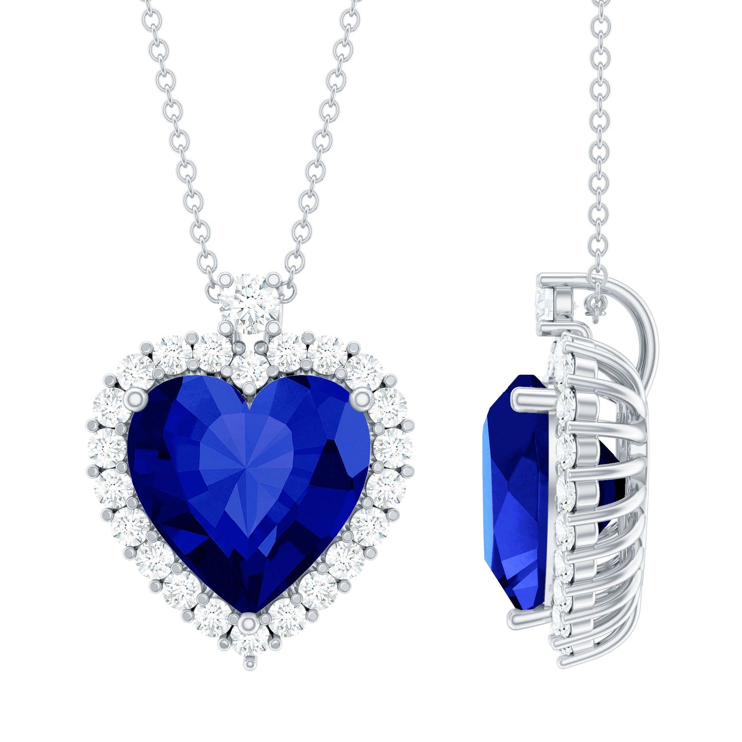 5.6 Carat Lab Grown Blue Sapphire Heart of The Ocean Necklace With Chain
