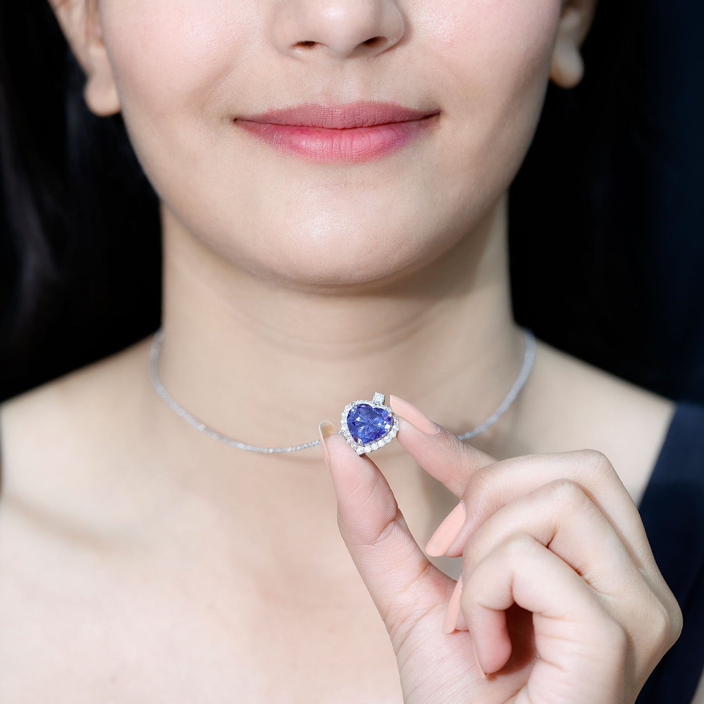 Lab Grown Blue Sapphire Heart of the Ocean Necklace