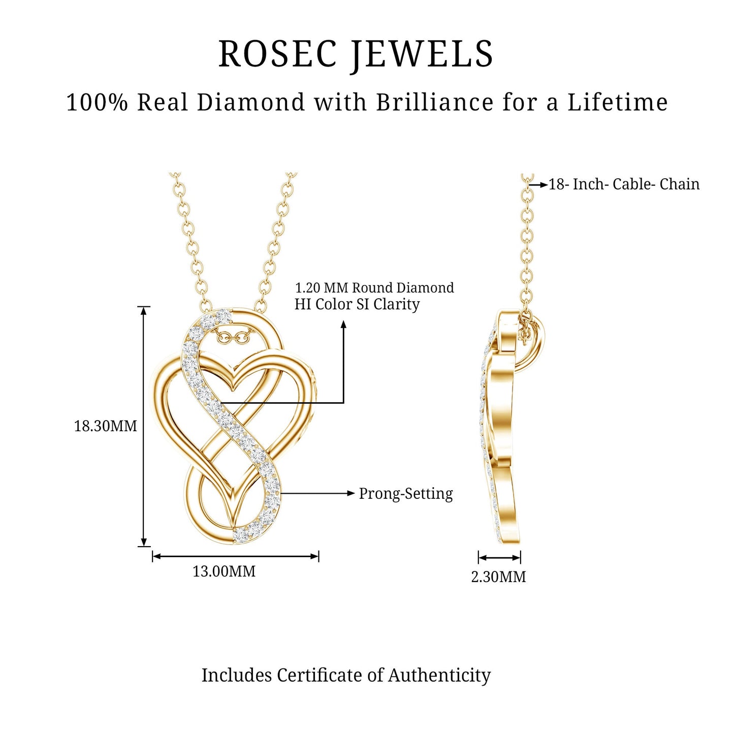 Brilliant Cut Diamond Infinity Heart Necklace for Women