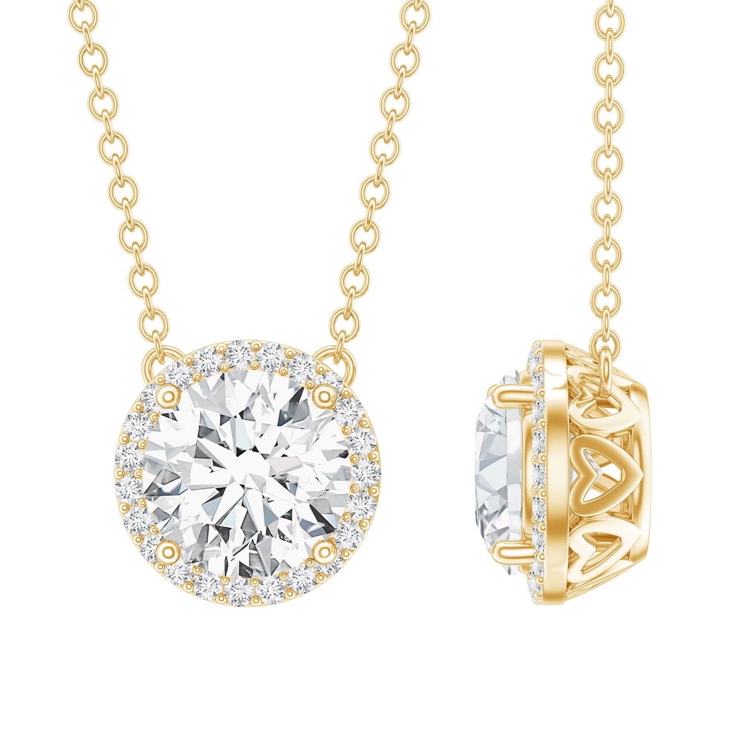 Certified Moissanite Halo Pendant Necklace in Prong Setting