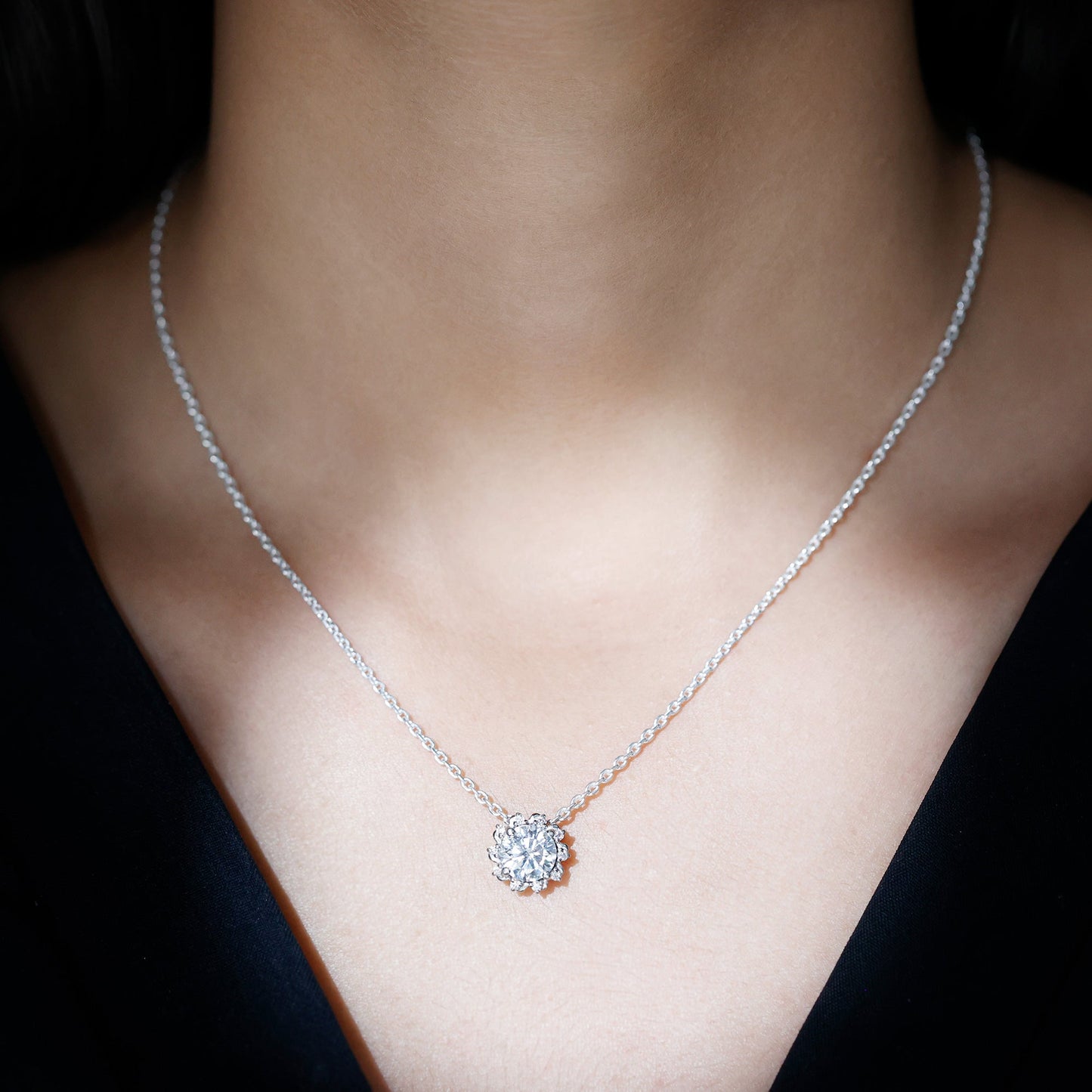 2 Carat Round Cut Lab Grown Diamond Starburst Necklace