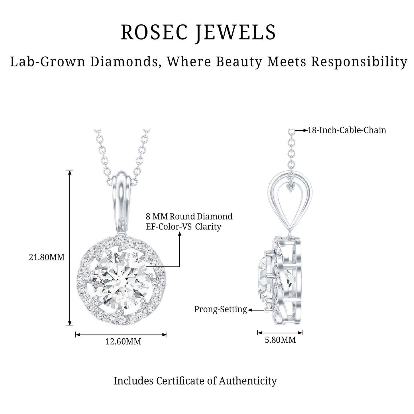 Certified 2 Carat Lab Grown Diamond Bridal Necklace For Bride