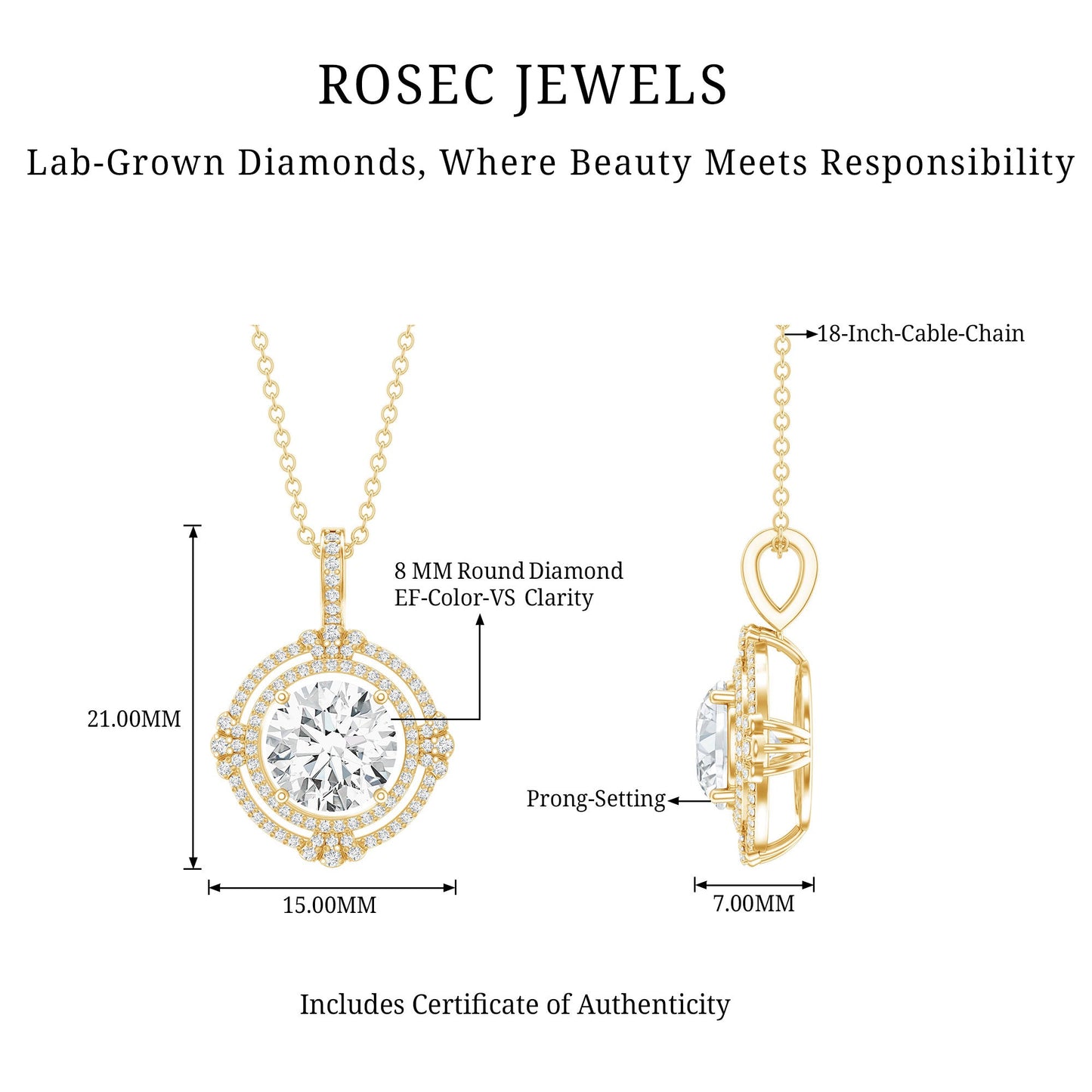 2 Carat Lab Grown Diamond Double Halo Necklace With Decorated Bail