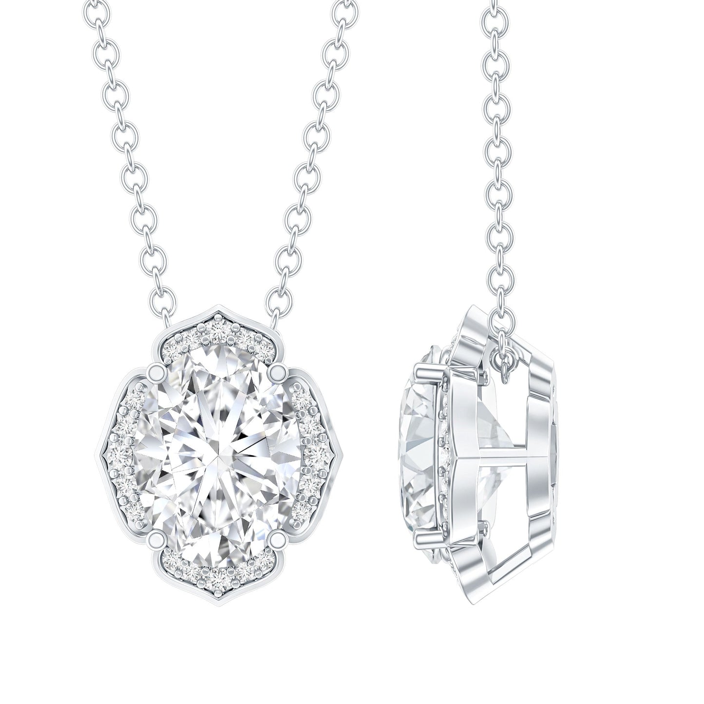 1.2 Carat Oval Shape Lab Grown Diamond Vintage Flower Necklace