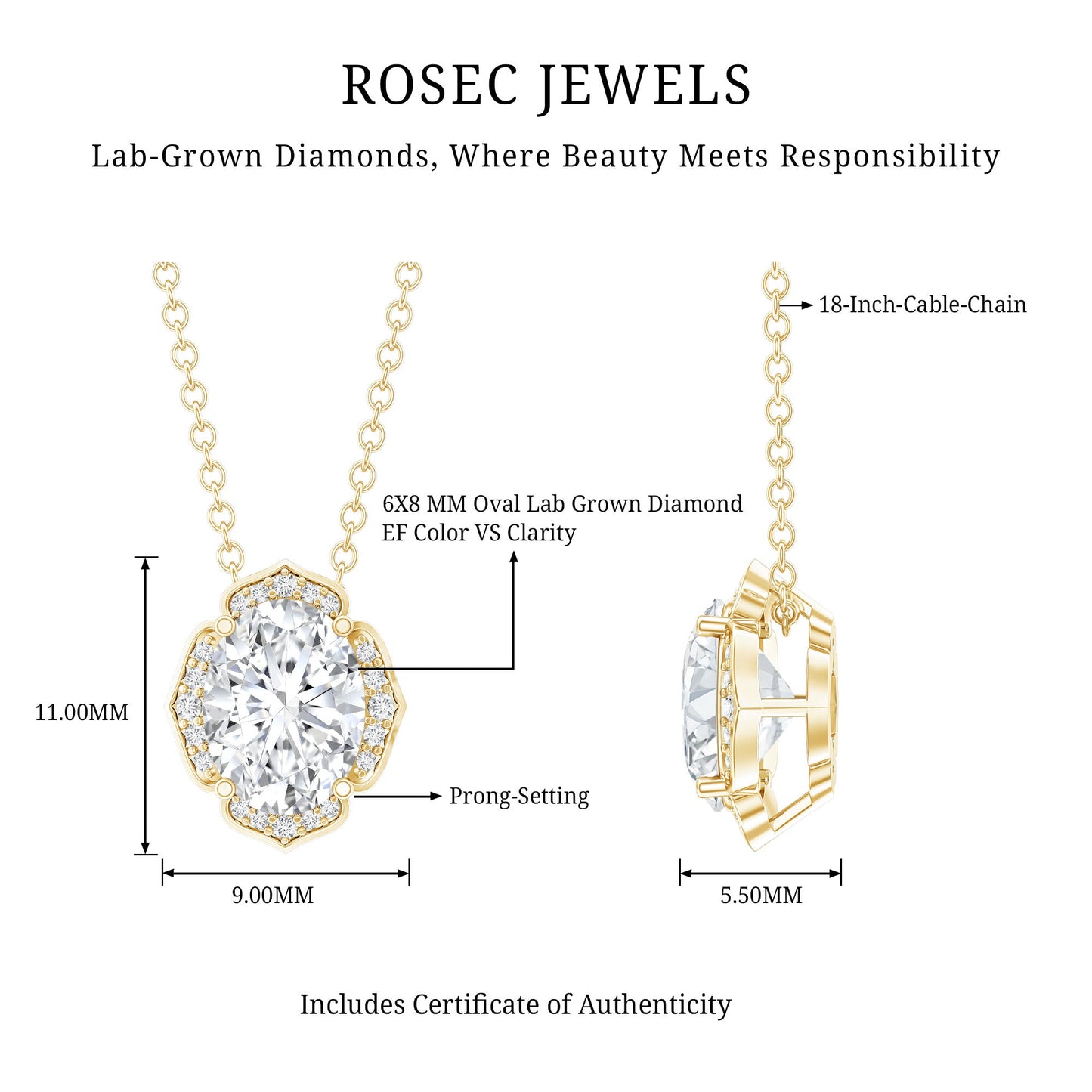1.2 Carat Oval Shape Lab Grown Diamond Vintage Flower Necklace