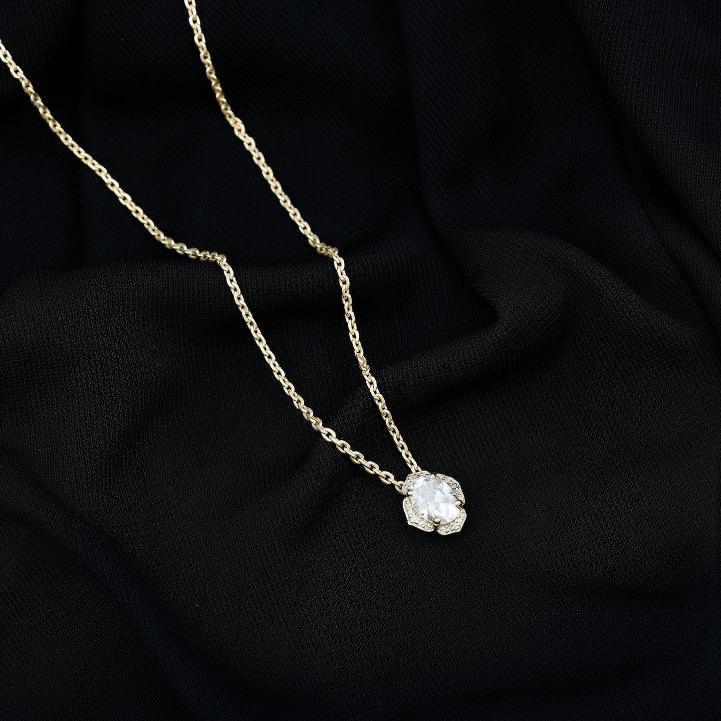 1.2 Carat Oval Shape Lab Grown Diamond Vintage Flower Necklace