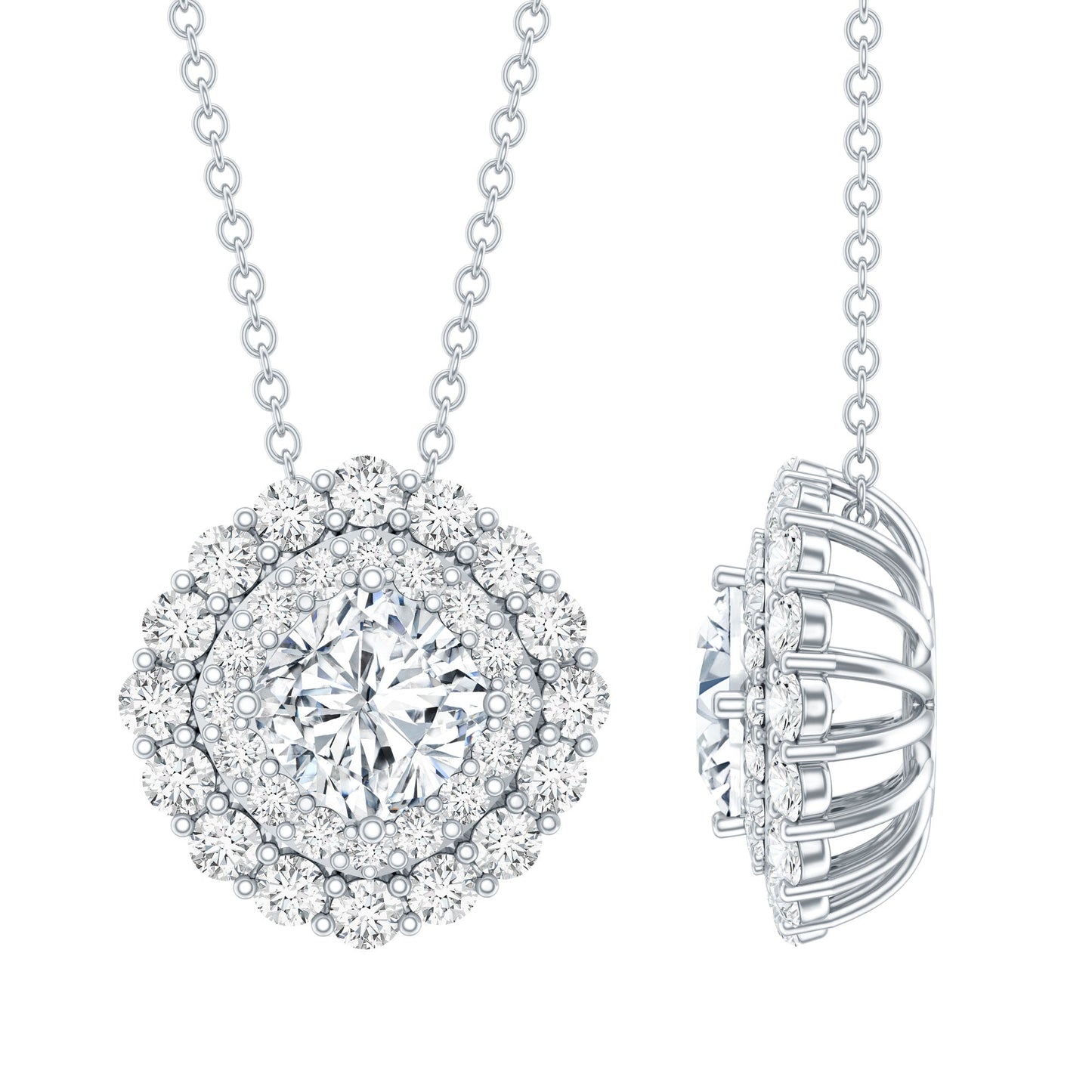 Lab Grown Round Diamond Double Halo Bridal Necklace With Accent