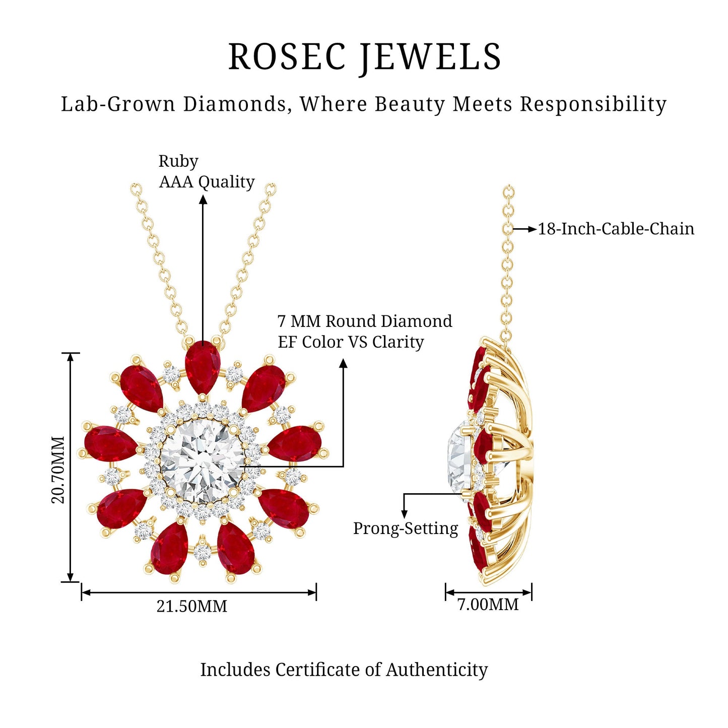 1.2 Carat Lab Grown Diamond Flower Statement Necklace with Ruby