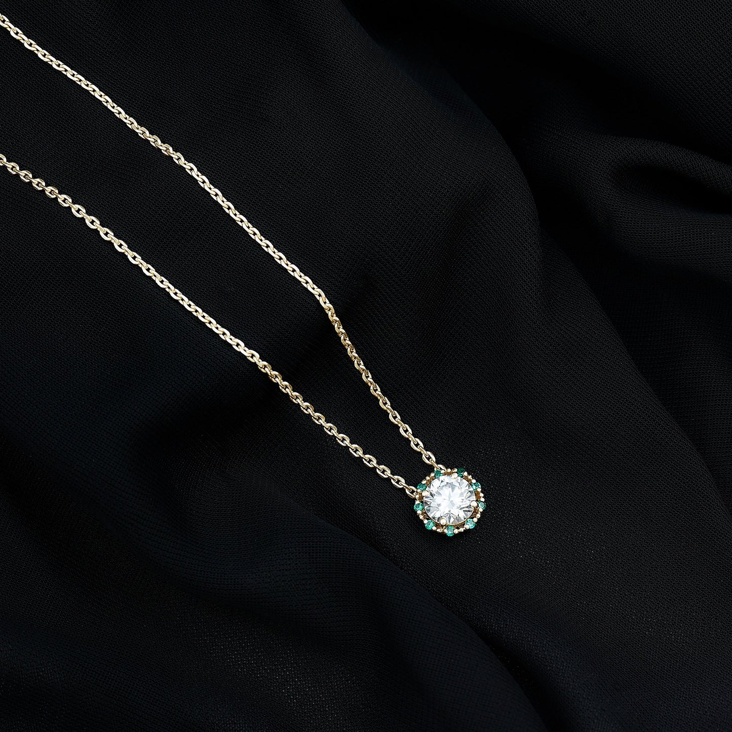 Certified Lab 2 Carat Round Diamond Halo Necklace With Emerald