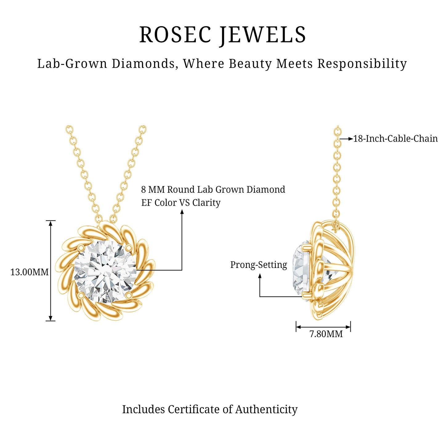 2 Carat Lab Grown Diamond Solitaire Necklace For Women
