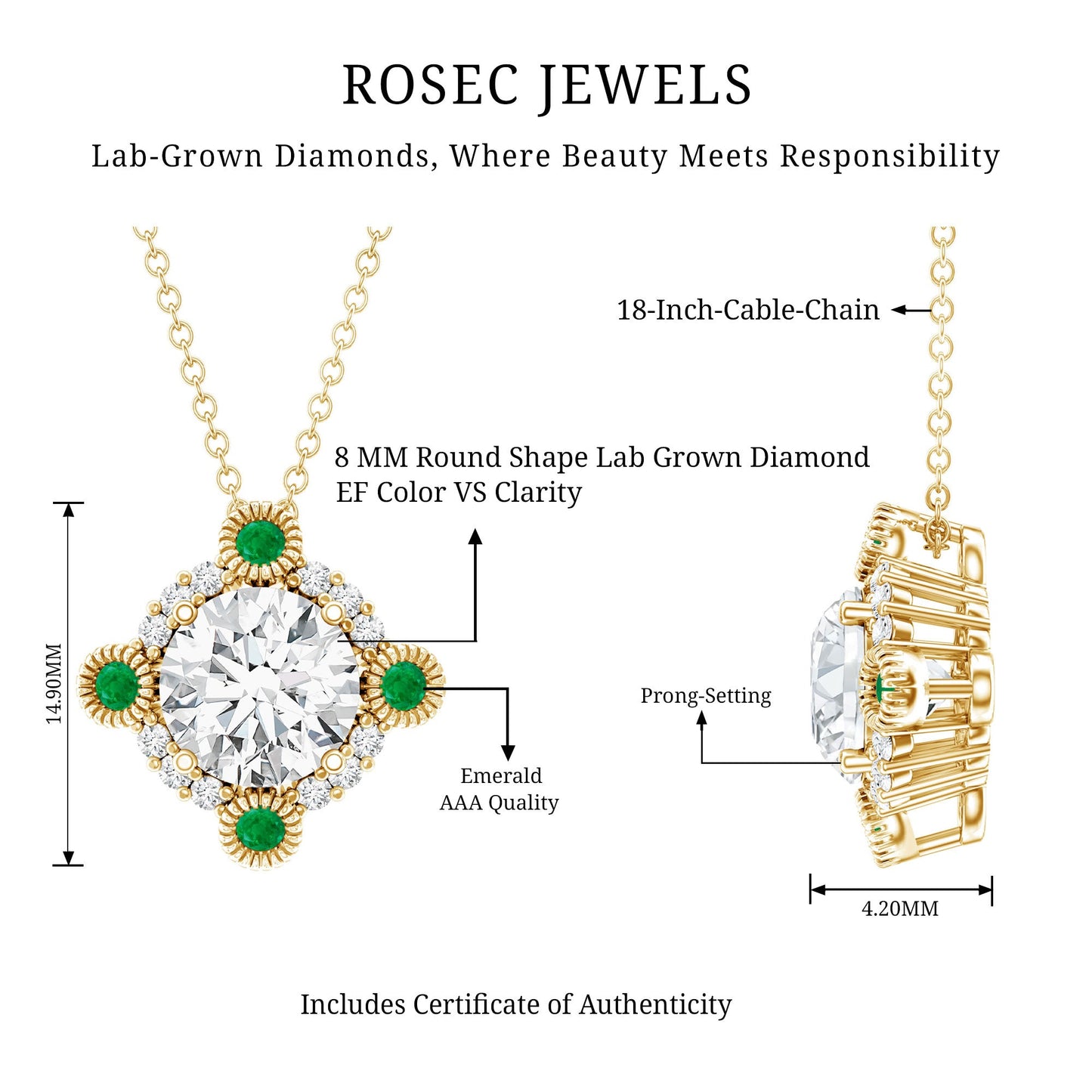 Lab Grown Diamond Bridal Necklace With Emerald