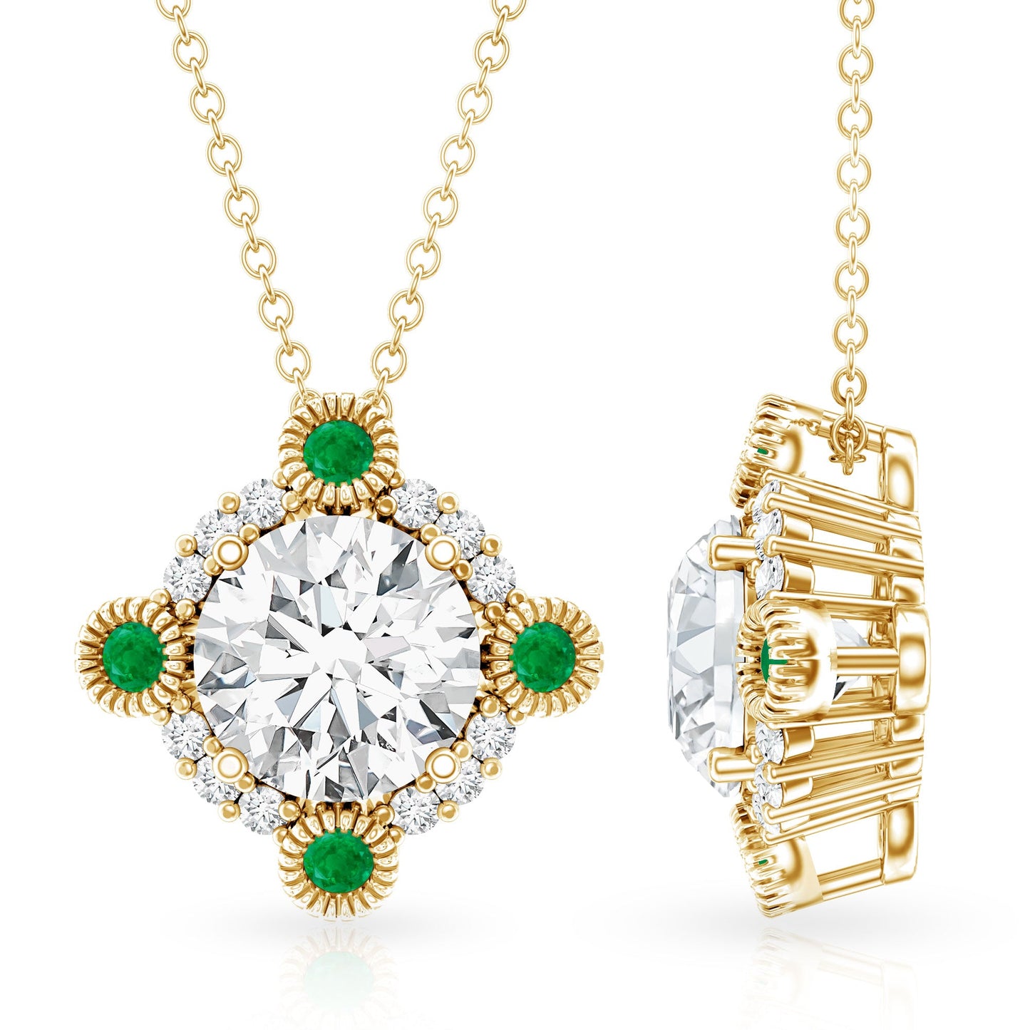 Lab Grown Diamond Bridal Necklace With Emerald