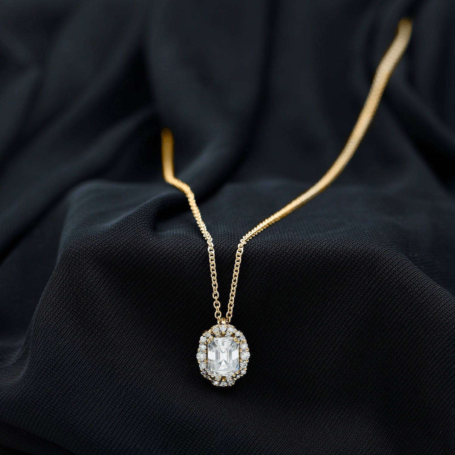 Certified 1.8 Carat Emerald Cut Lab Grown Diamond Statement Necklace With Halo