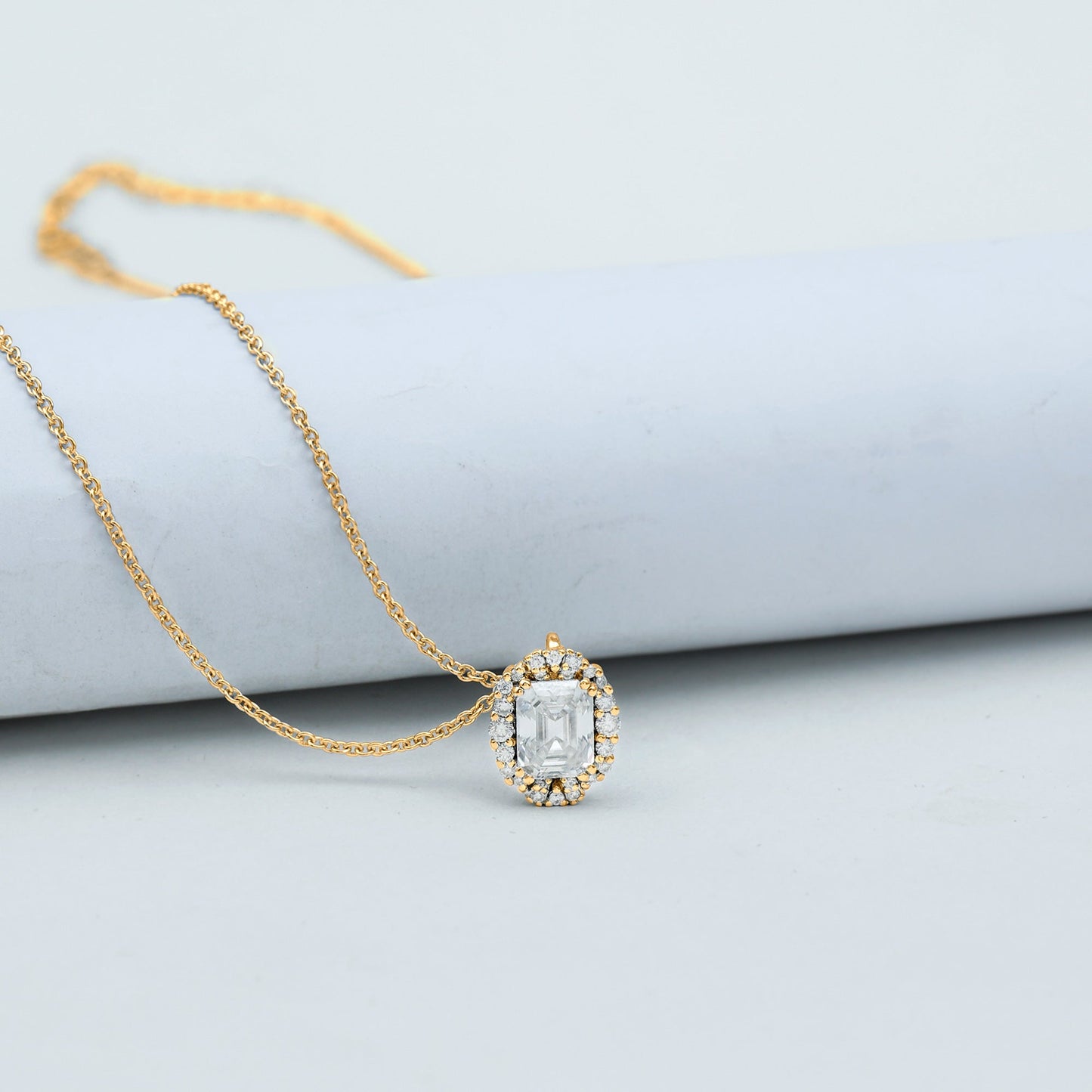 Certified 1.8 Carat Emerald Cut Lab Grown Diamond Statement Necklace With Halo