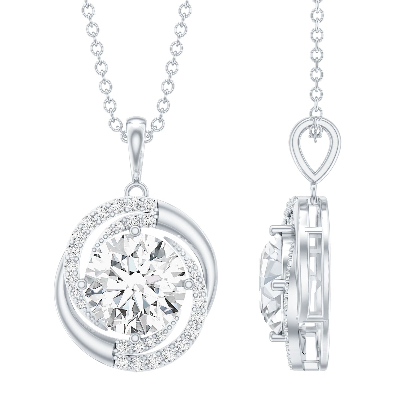 Prong Set 2 Carat Round Lab Grown Diamond Swirl Pendant Necklace